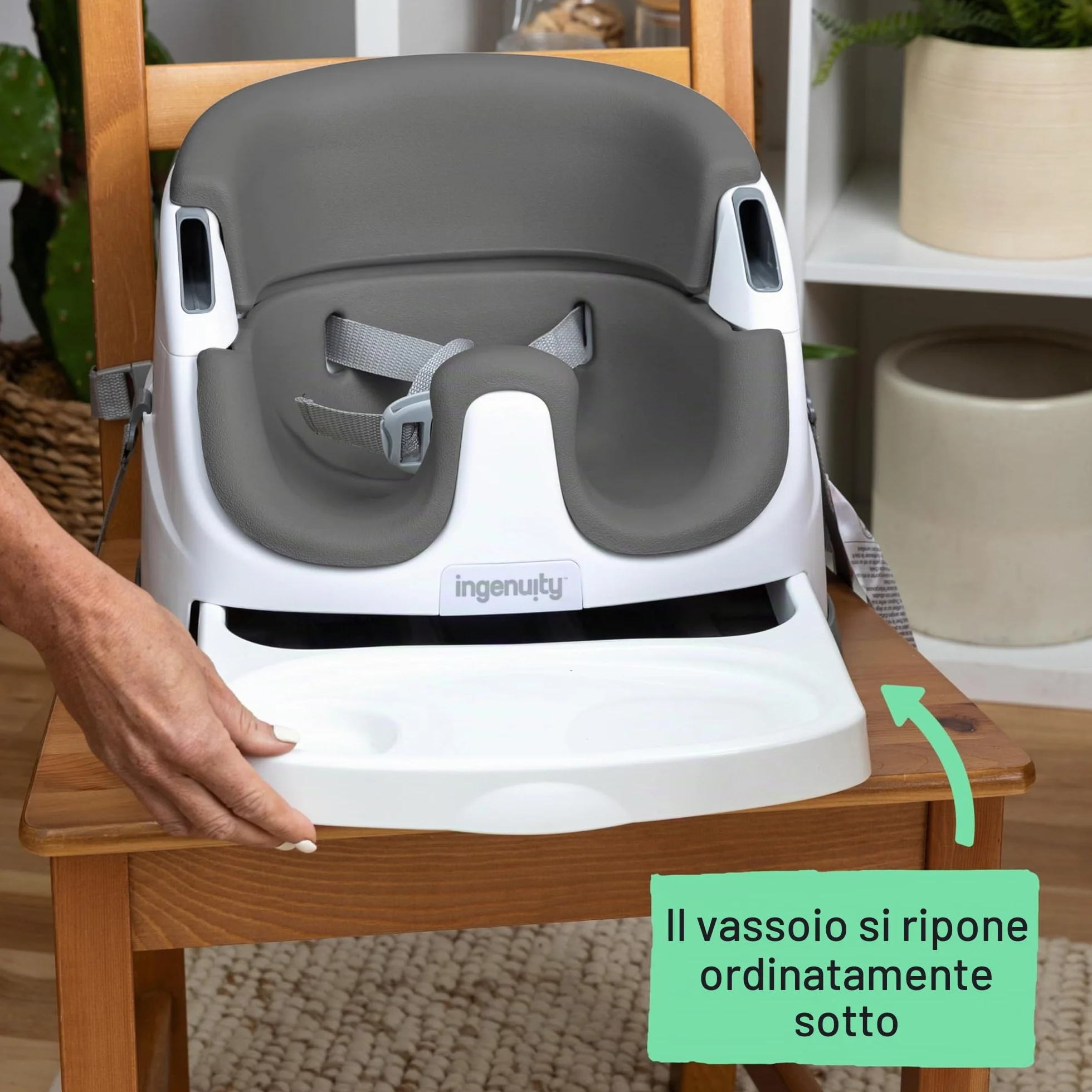 Ingenuity Baby Base 2-in-1 Rialzo da Sedia e Seggiolino per alimentazione con vassoio autoportante - Ardesia