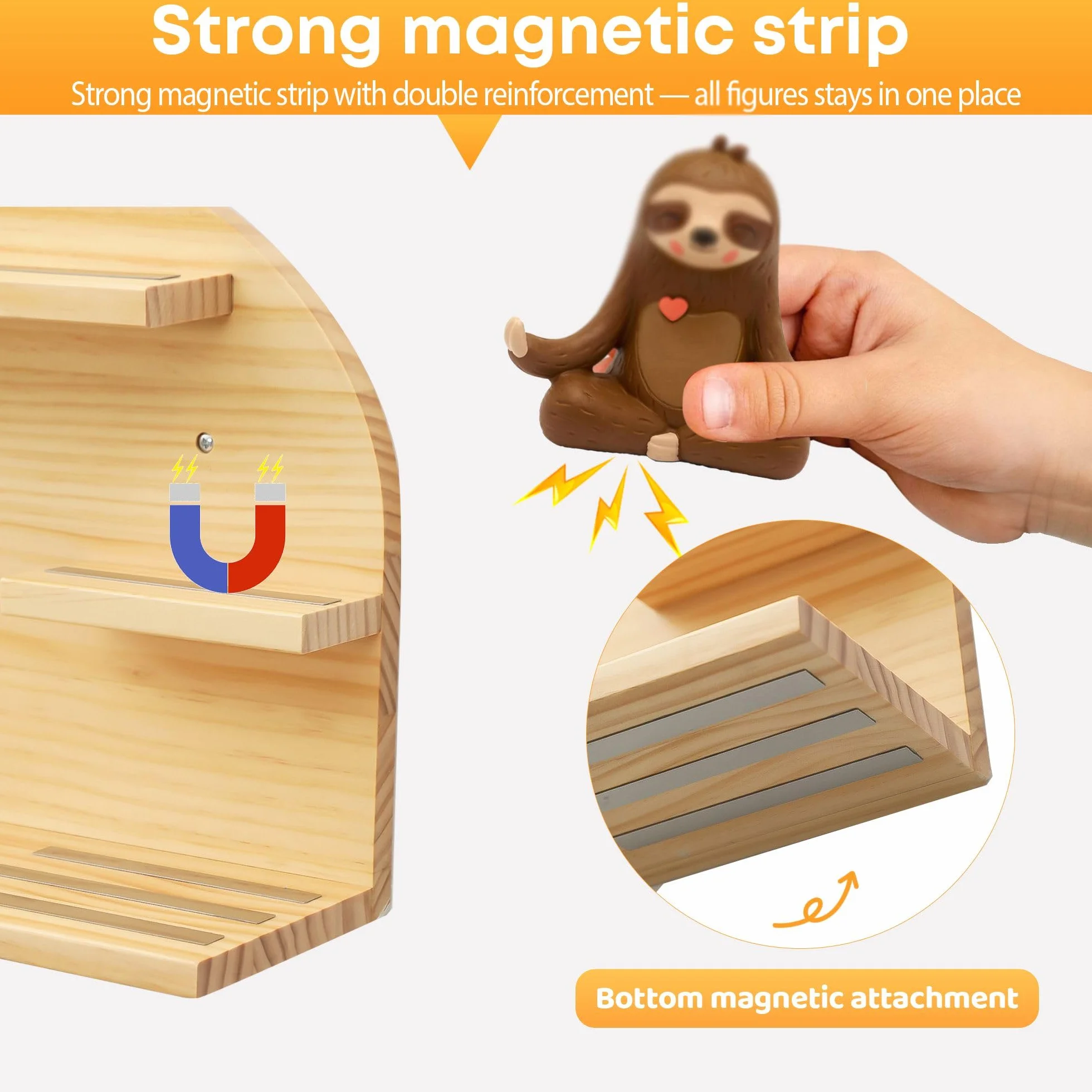 Scaffale magnetico per figure Tonie, scaffale da parete per Toniebox, organizer per personaggi acustici, legno di pino