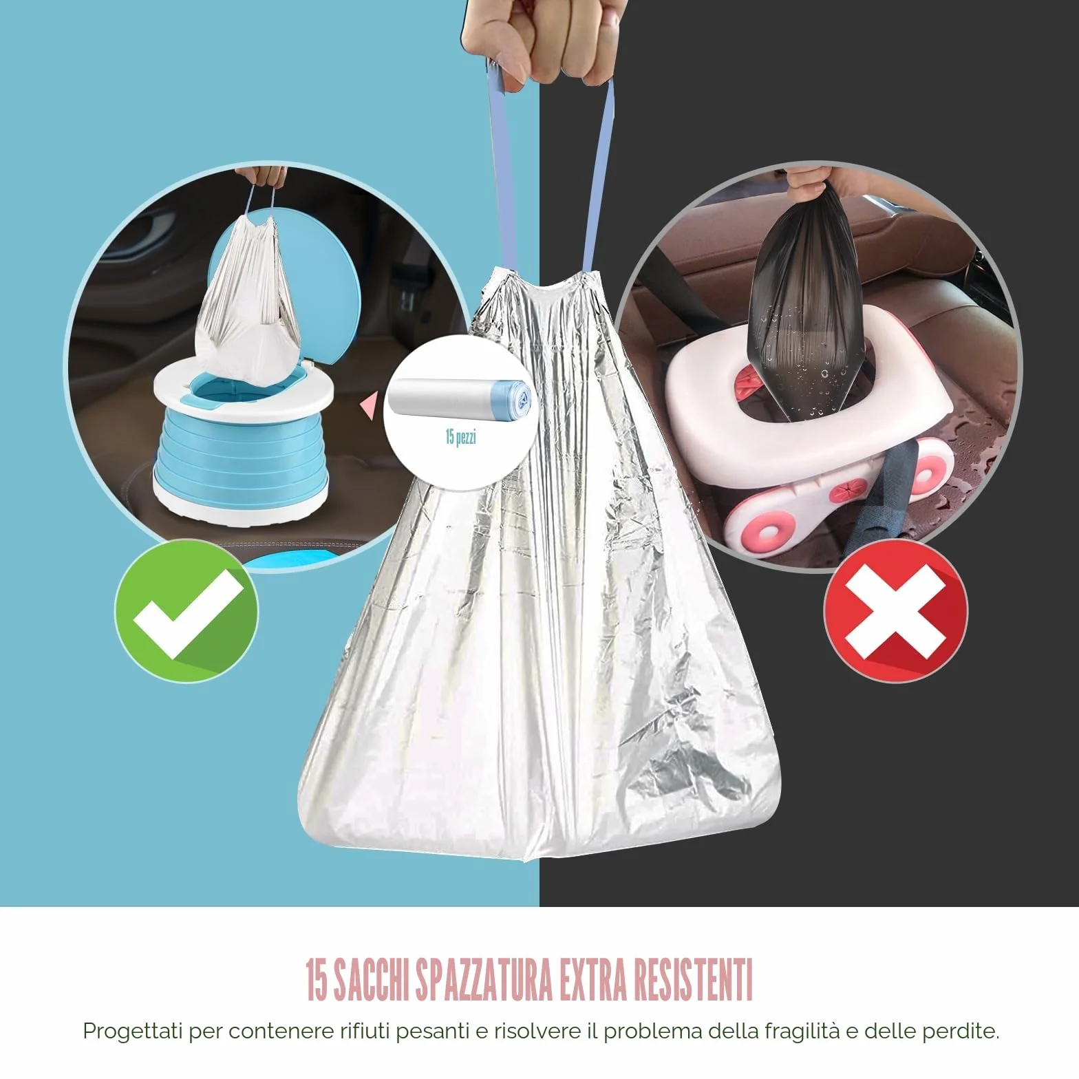 Vasino Portatile Pieghevole per Bambini WC da Viaggio con 15 Sacchetti per Campeggio Indoor Outdoor