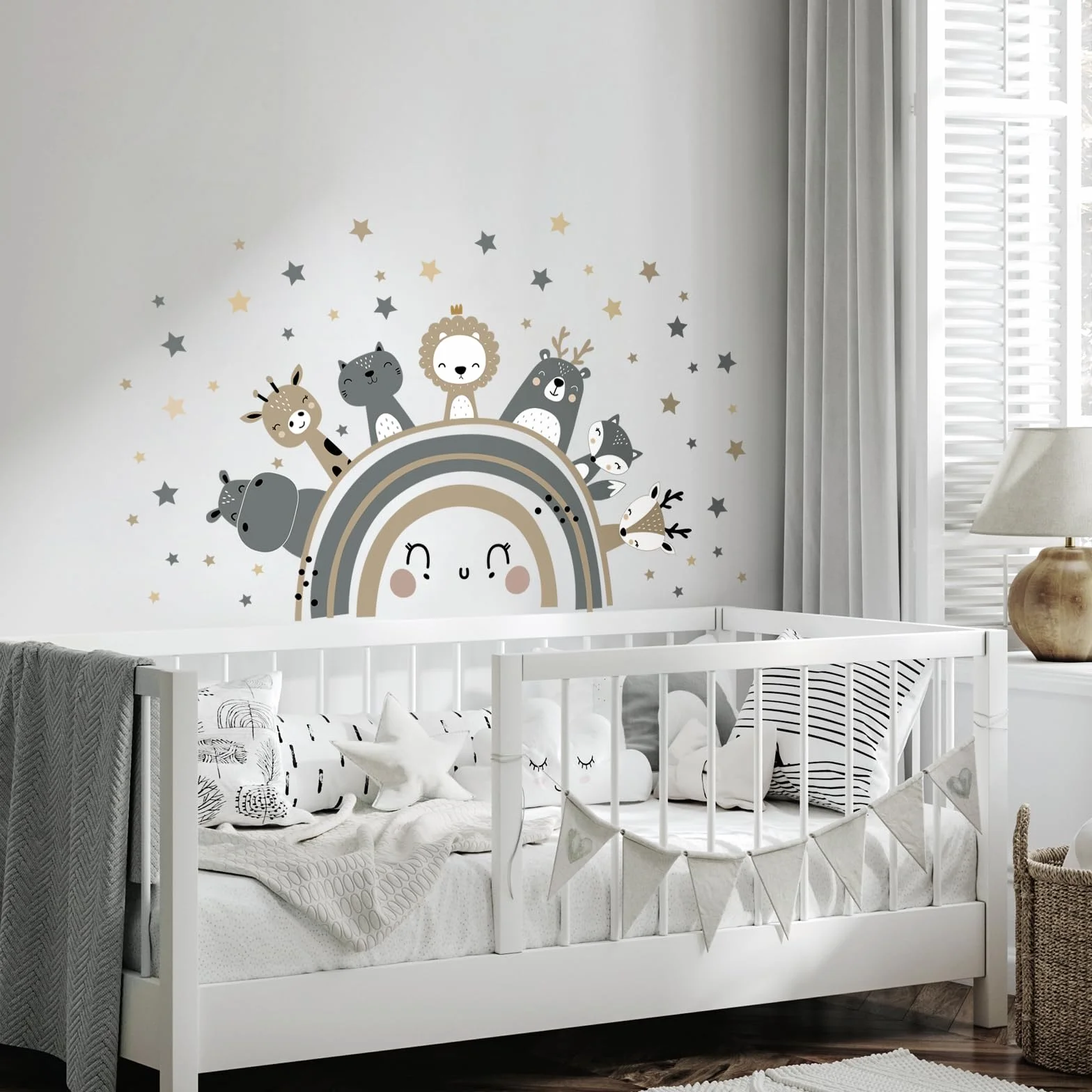 Adesivi Murali Animali Safari Giraffa Leone Grigio Stickers da Parete per Bambini
