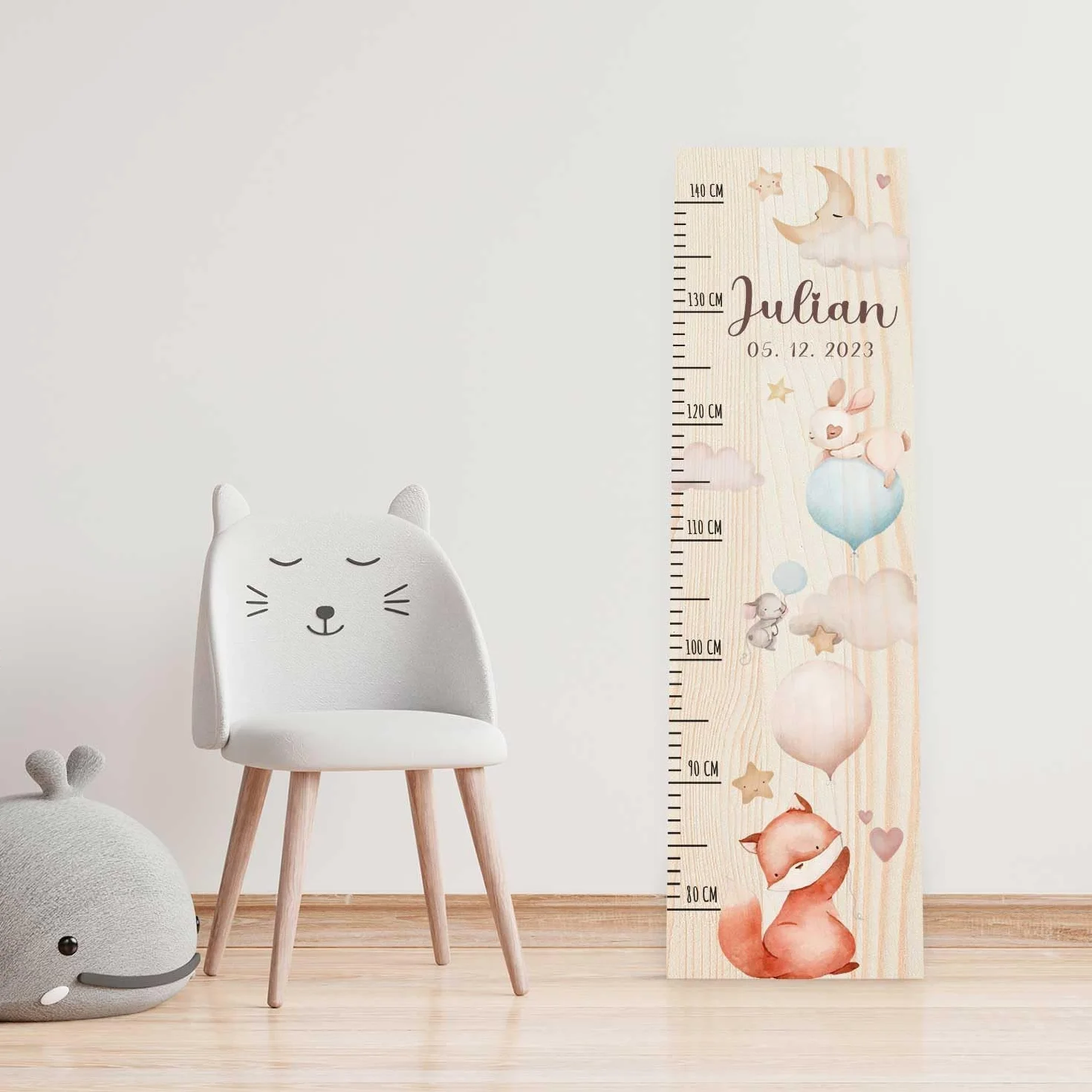 Metro per bambini in legno Palloncino Personalizzato 80-140 cm 20x70x2 cm Regalo nascita ragazze