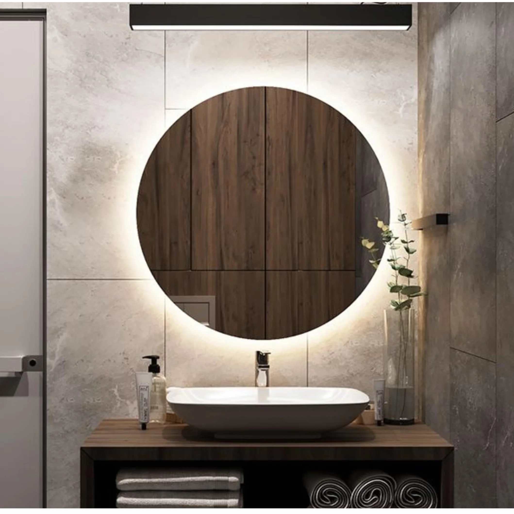 Specchio Rotondo Retroilluminato 80 cm GIANT, Specchio Bagno Led Retroilluminato 4000K Made in Italy, Specchiera Bagno