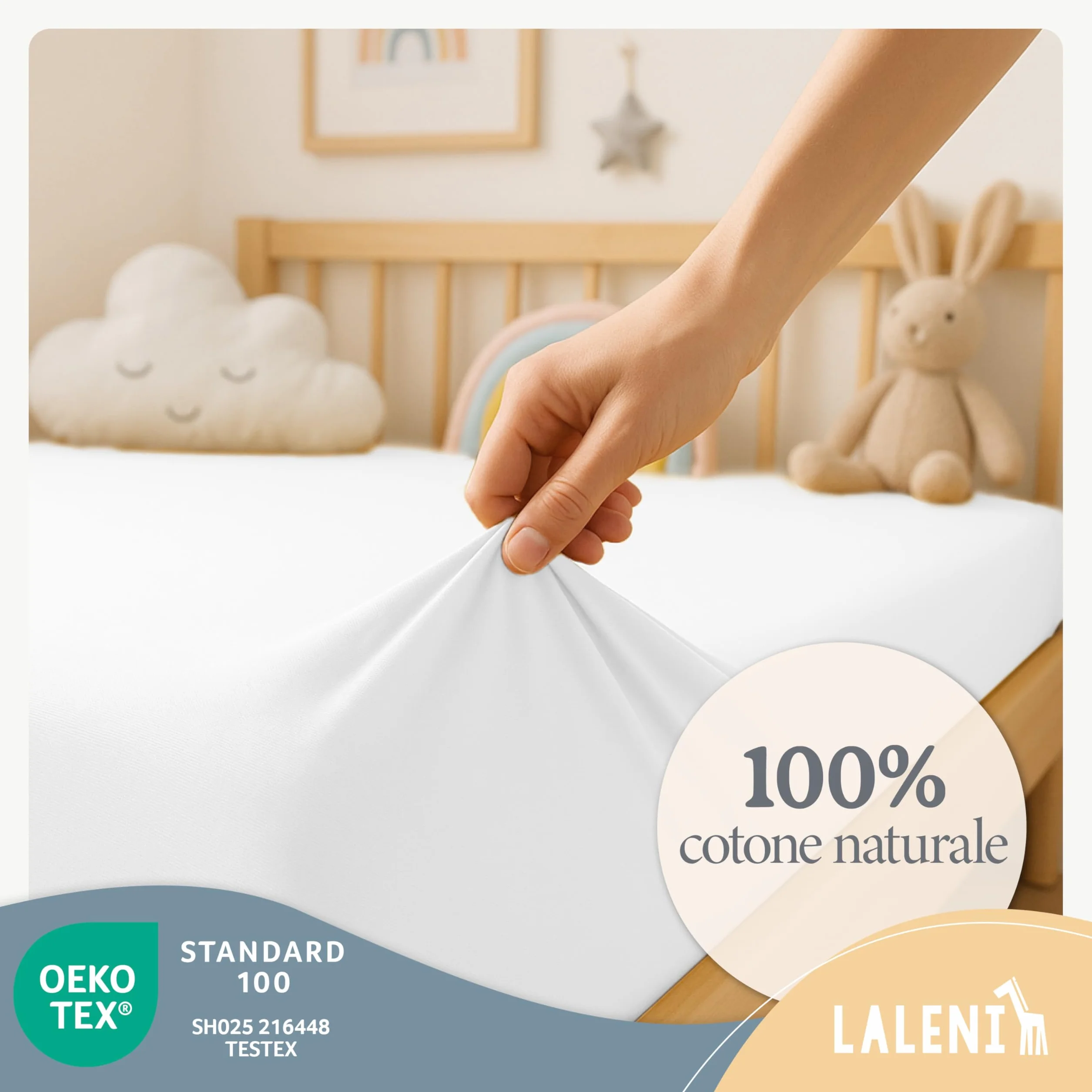 Laleni Lenzuola Culla Neonato Coprimaterasso 100% Cotone 135gsm Bianco 60x120-70x140cm