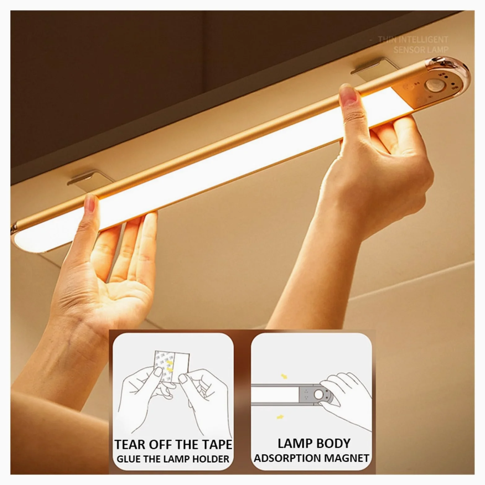 Sensore Di Movimento LED PIR Sotto L'armadio Luce Notturna USB Dimmerabile Wireless Bar Camera Da Letto Lampada Scrivania Lettura Cucina Casa Armadio Decor Rilevatore Di Movimento(A style 210mm)