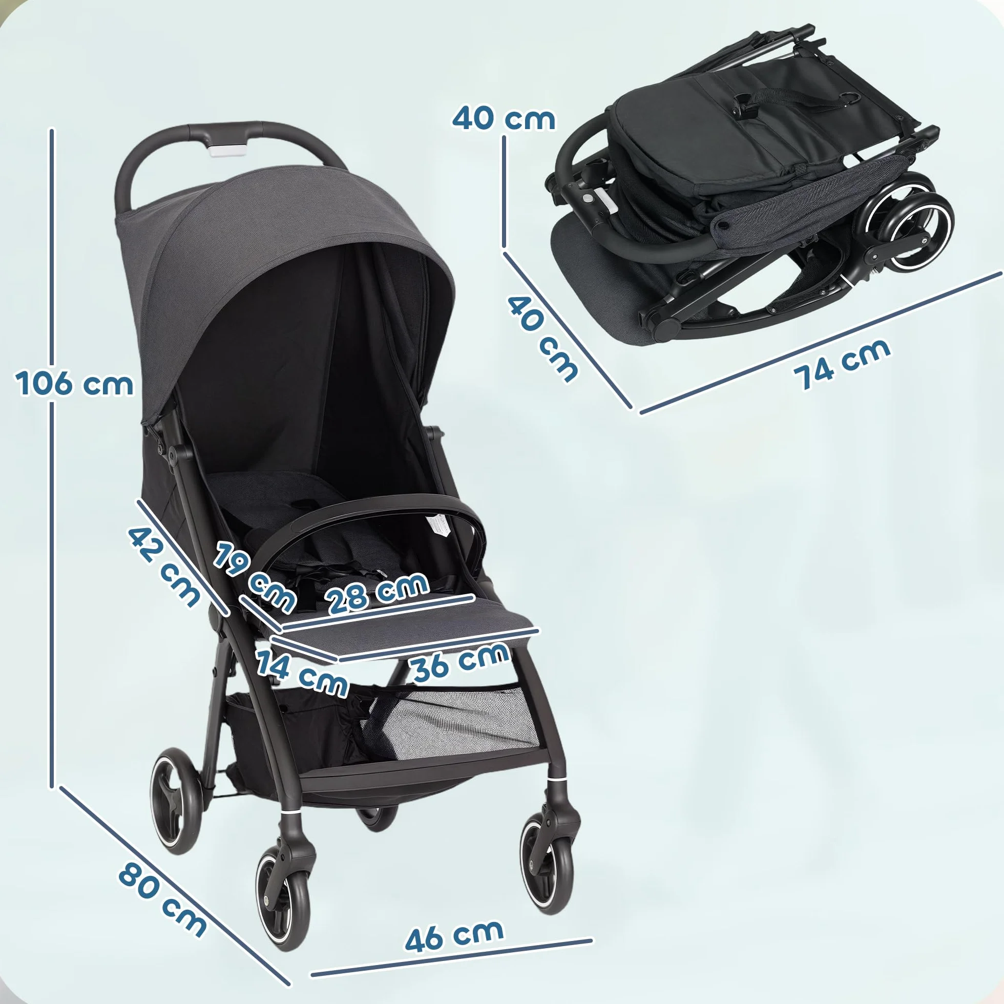 AIYAPLAY Passeggino Leggero Pieghevole 6,3kg per Bambini 0-3 Anni, Fino a 15 kg, Grigio