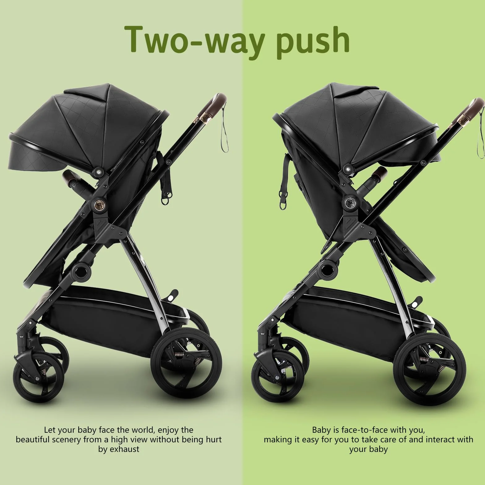 Passeggino 3 in 1 con Seggiolino Auto e Carrozzina, Grandi Ruote Assorbenti Urti per Bambini 0-36 Mesi Nero