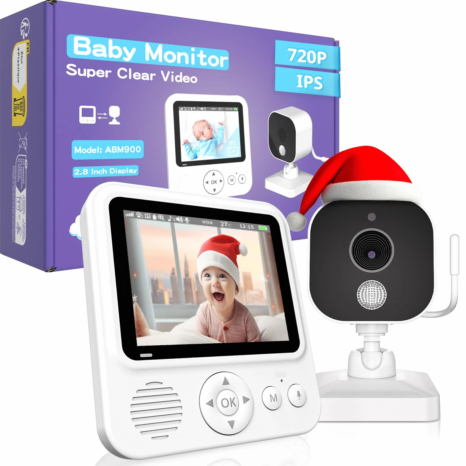 Baby Monitor con Telecamera 2,8 Pollici 720P Babyphone Camera Zoom USB-C VOX Visione Notturna Comunicazione Bidirezionale Sensore di Temperatura 8 Ninne Nanne