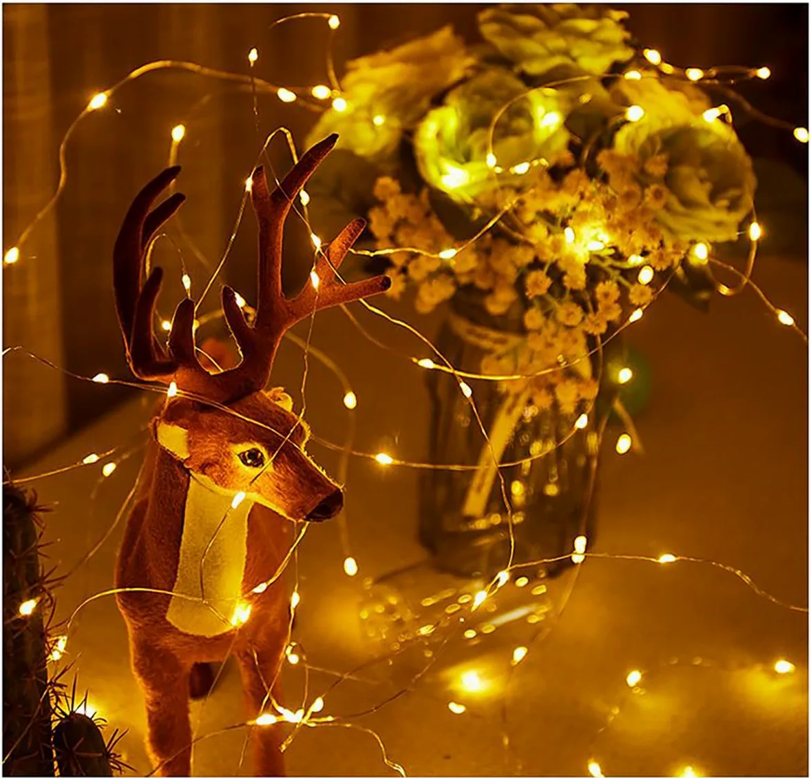 Sokelinn-six Stringa luminosa con 20 LED, alimentata tramite USB, per scrivania, ufficio, albero di Natale, decorazione per feste (Warm, 12)