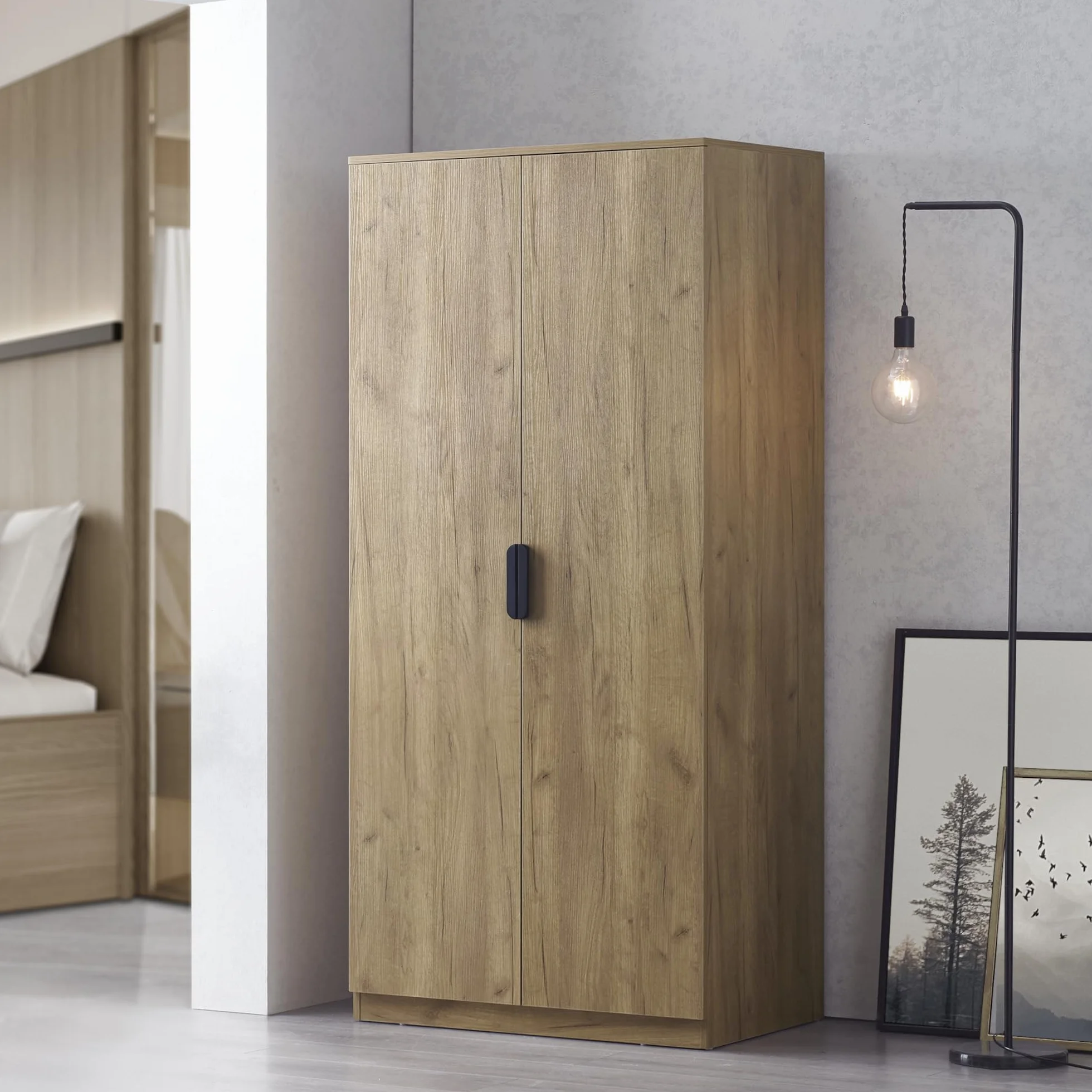 Armadio Guardaroba per Camera da Letto 4 Scomparti Asta Appendiabiti 176 x 80 x 52 cm Effetto Rovere