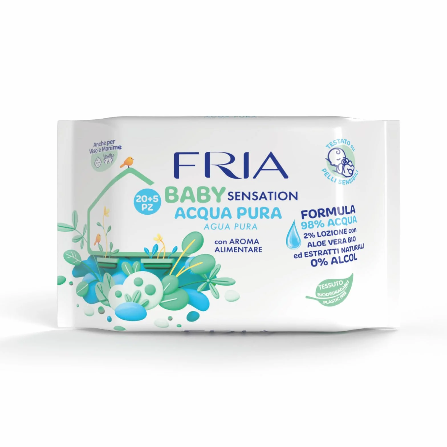 Fria Baby Salviette per Cambio Pannolino 98% Acqua Purificata 20+5 Confezione Pocket