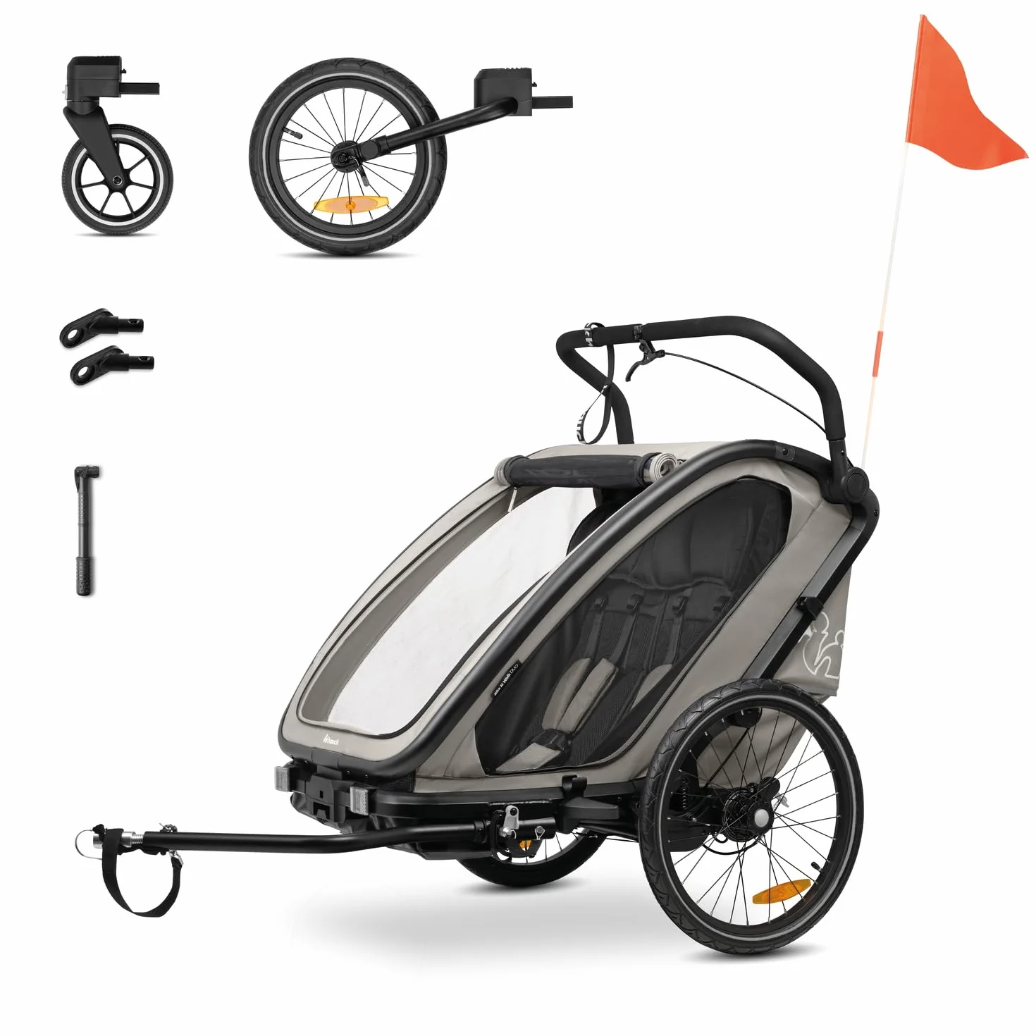 Hauck Bike N Walk Duo 3in1 Rimorchio Bici Bambini 2 Posti 22 kg 120 cm Light Grey