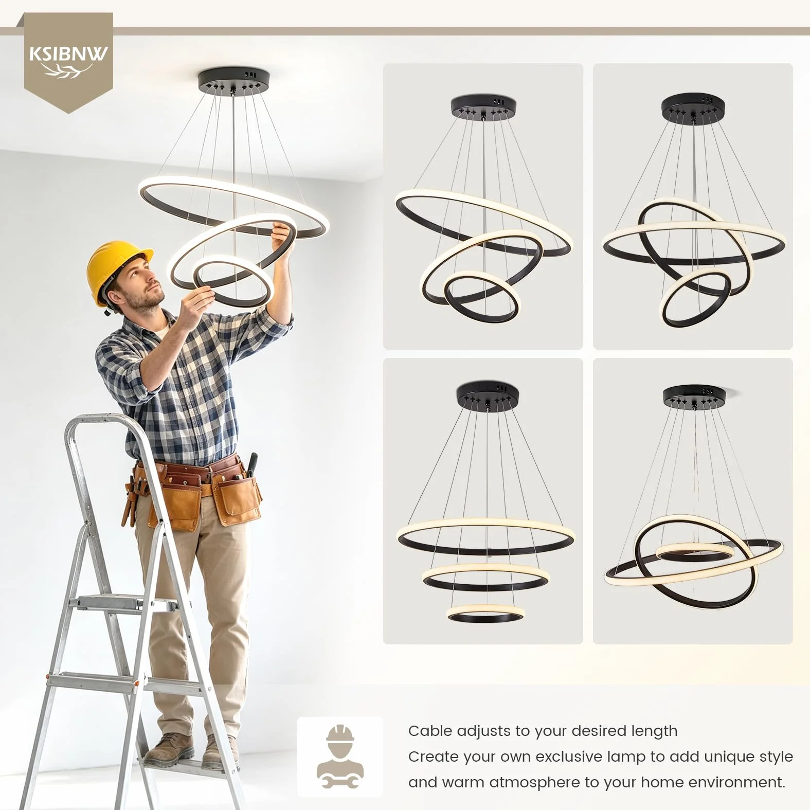 KSIBNW Lampadario Camera A Sospensione LED, Moderna Lampadario Soggiorno Dimmerabili 2700K-6500K Lampada A Sospensione con Telecomando & Controllo APP 3 Squillare Bianco Appendere Luci Regolabile