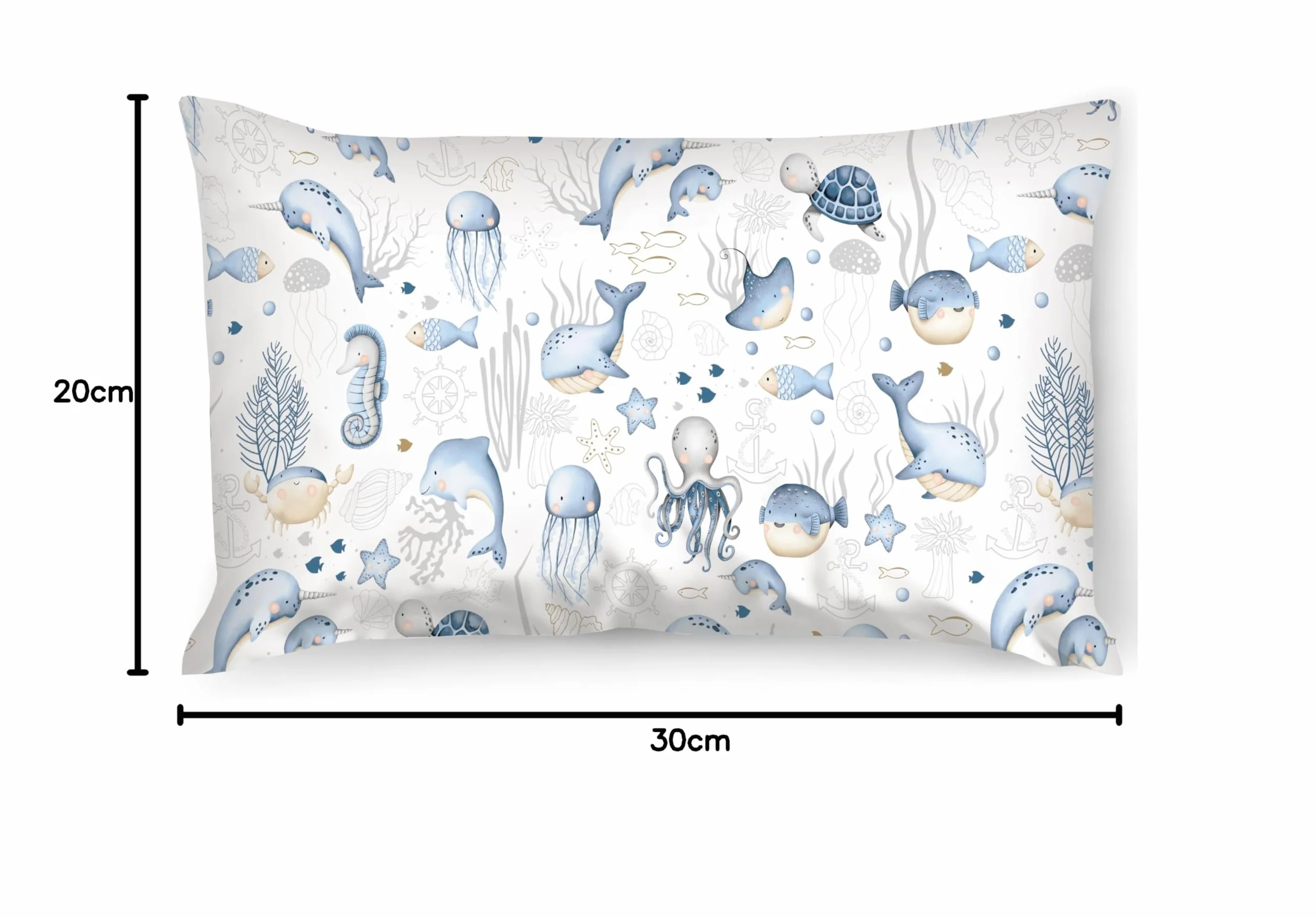PinkZebra federa per cuscino 20 x 30 cm 100% cotone bambini animali marini Öko-tex cerniera