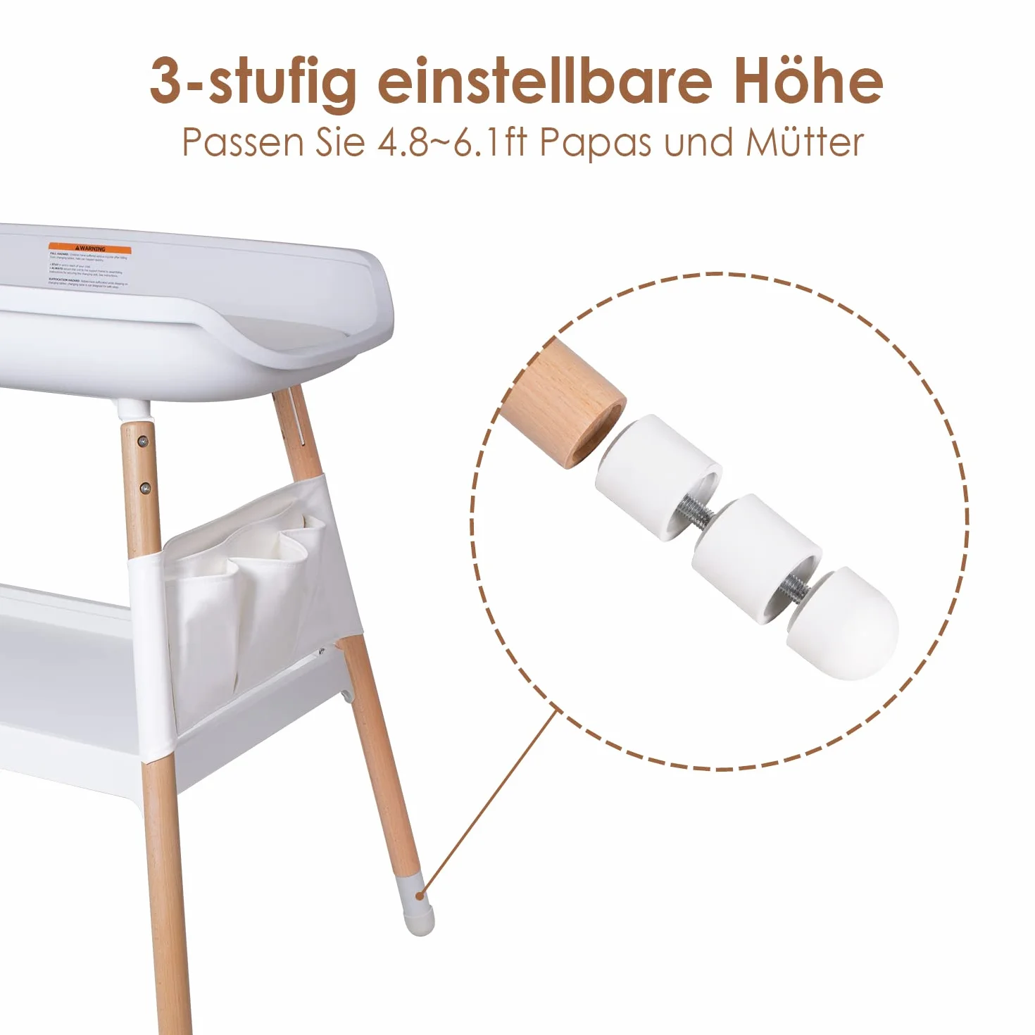 Beberoad Fasciatoio Neonato Regolabile in Altezza 51x79x90CM Bianco 0-12 Mesi 25kg