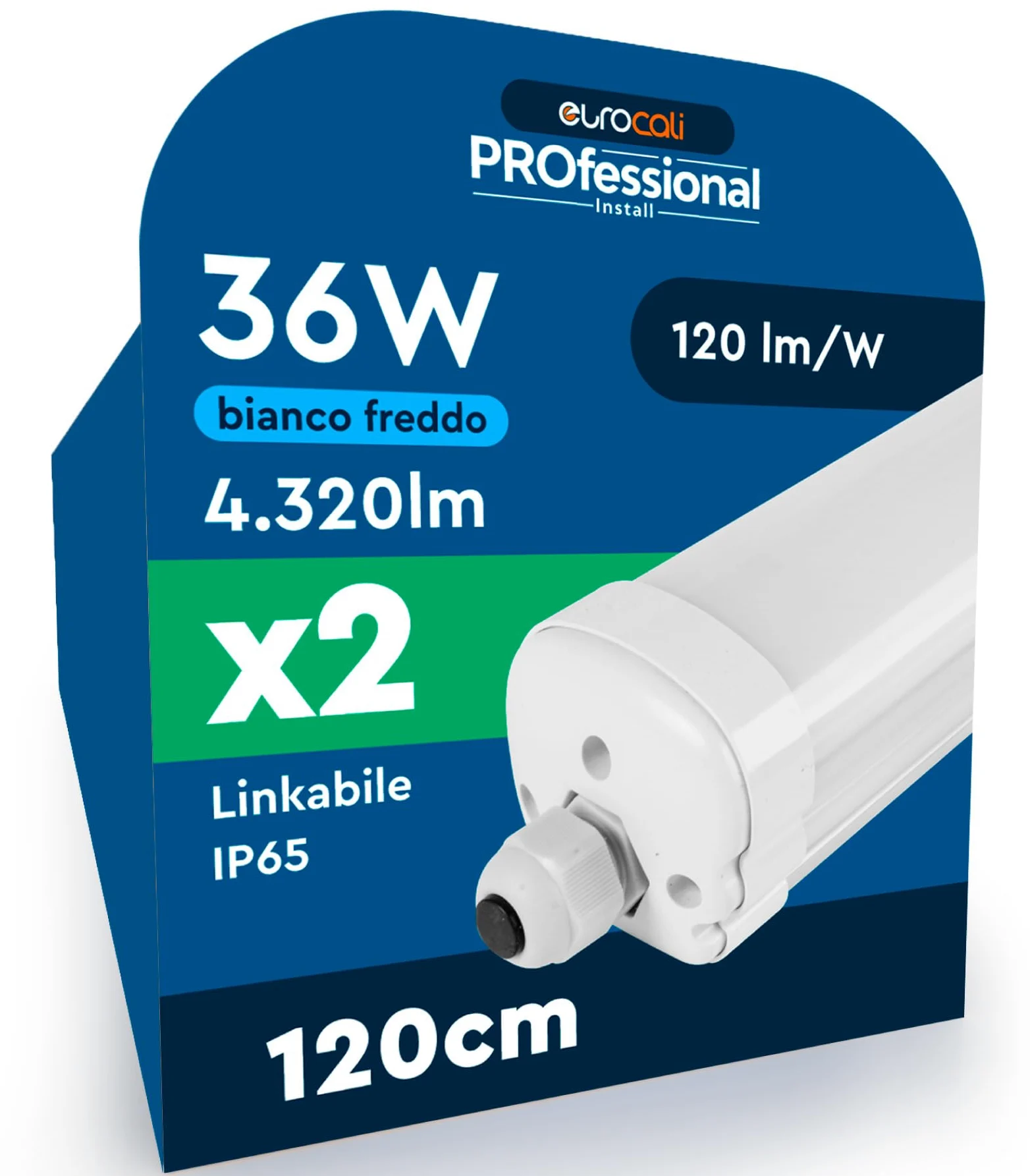 2 Plafoniere LED Impermeabili 36W 120CM 4320 Lumen Waterproof IP65 - Luce Fredda 6500K - Tubo Plafoniera Lineare da Soffitto per Box Garage Magazzino e Ufficio con Alta Luminosità 120 lm/W