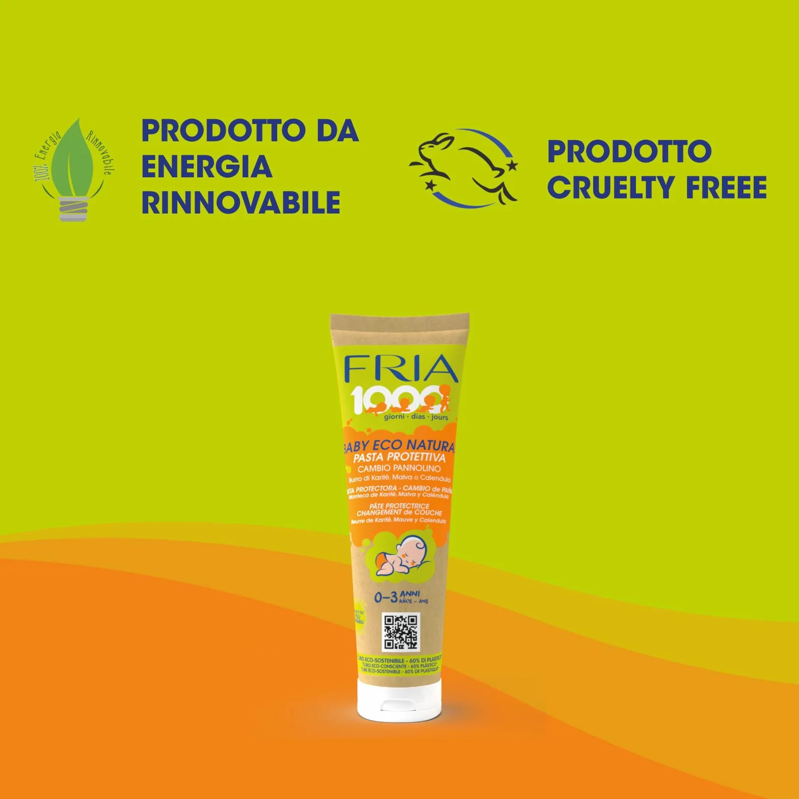 Fria 1000Giorni Crema Cambio Pannolino Protettiva Baby Eco Natural, Pasta Lenitiva con Ossido di Zinco e Calendula, 100ml