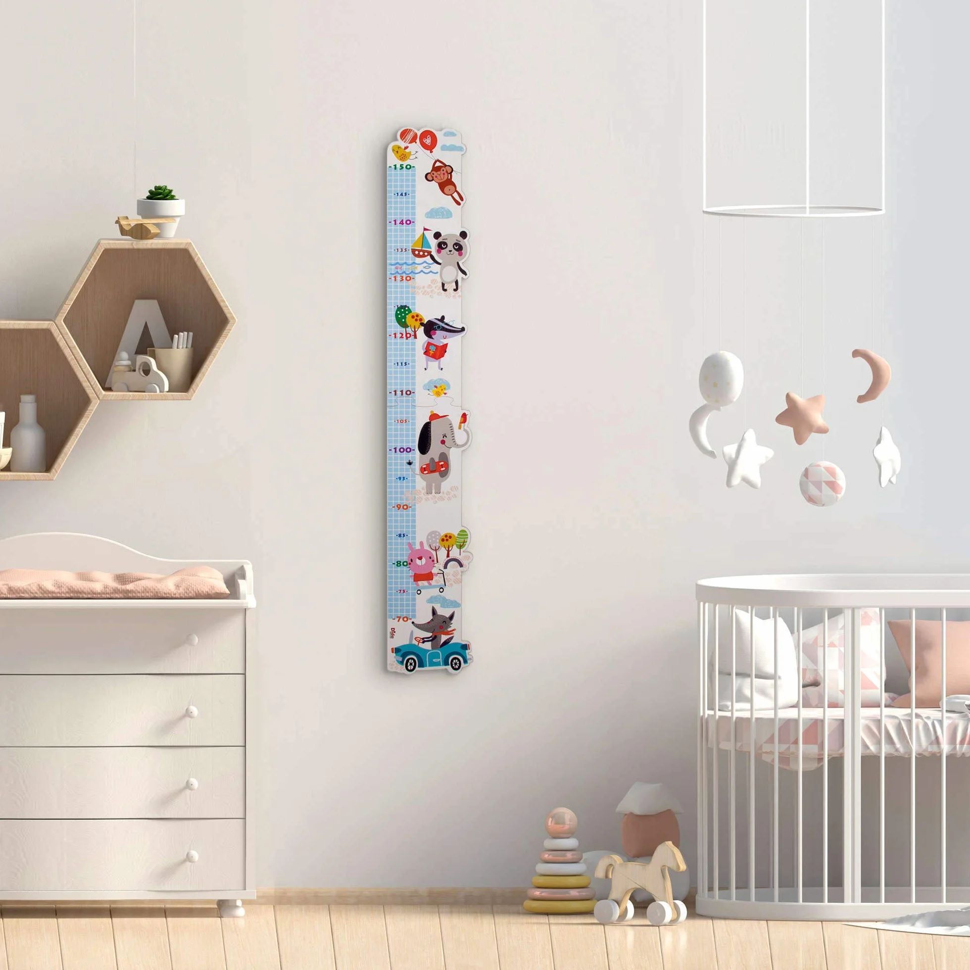 Dida Metro da Parete in Legno per Bambini con Allegri Animaletti, Grafico di Crescita fino a 150 cm, Misuratore Altezza