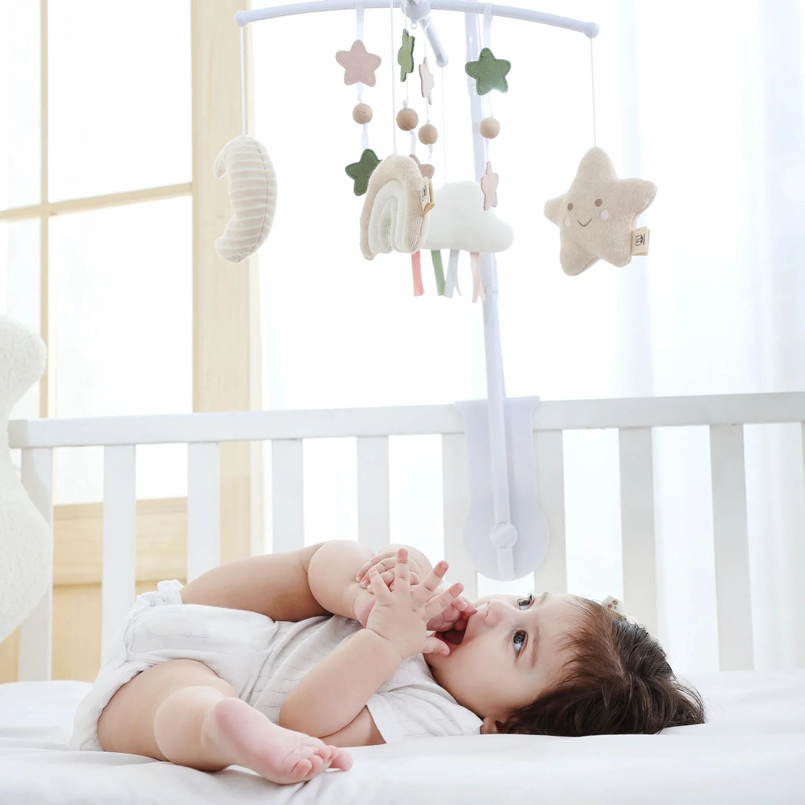 Giostrina Culla Neonato con Carillon 35 Musiche 3 Modalità Volume Regolabile Arcobaleno