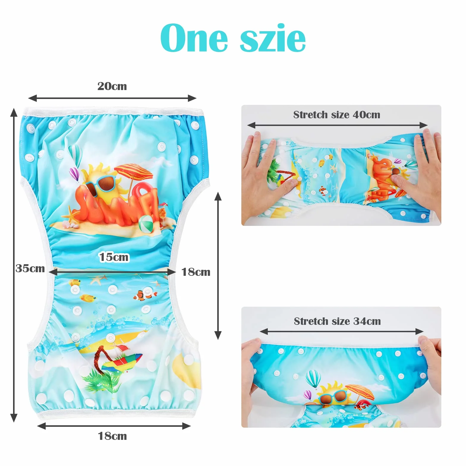 PHOGARY Pannolino da nuoto per neonati 0-3 anni 2 pezzi Costume da bagno riutilizzabile 3-15kg Spiaggia Balena