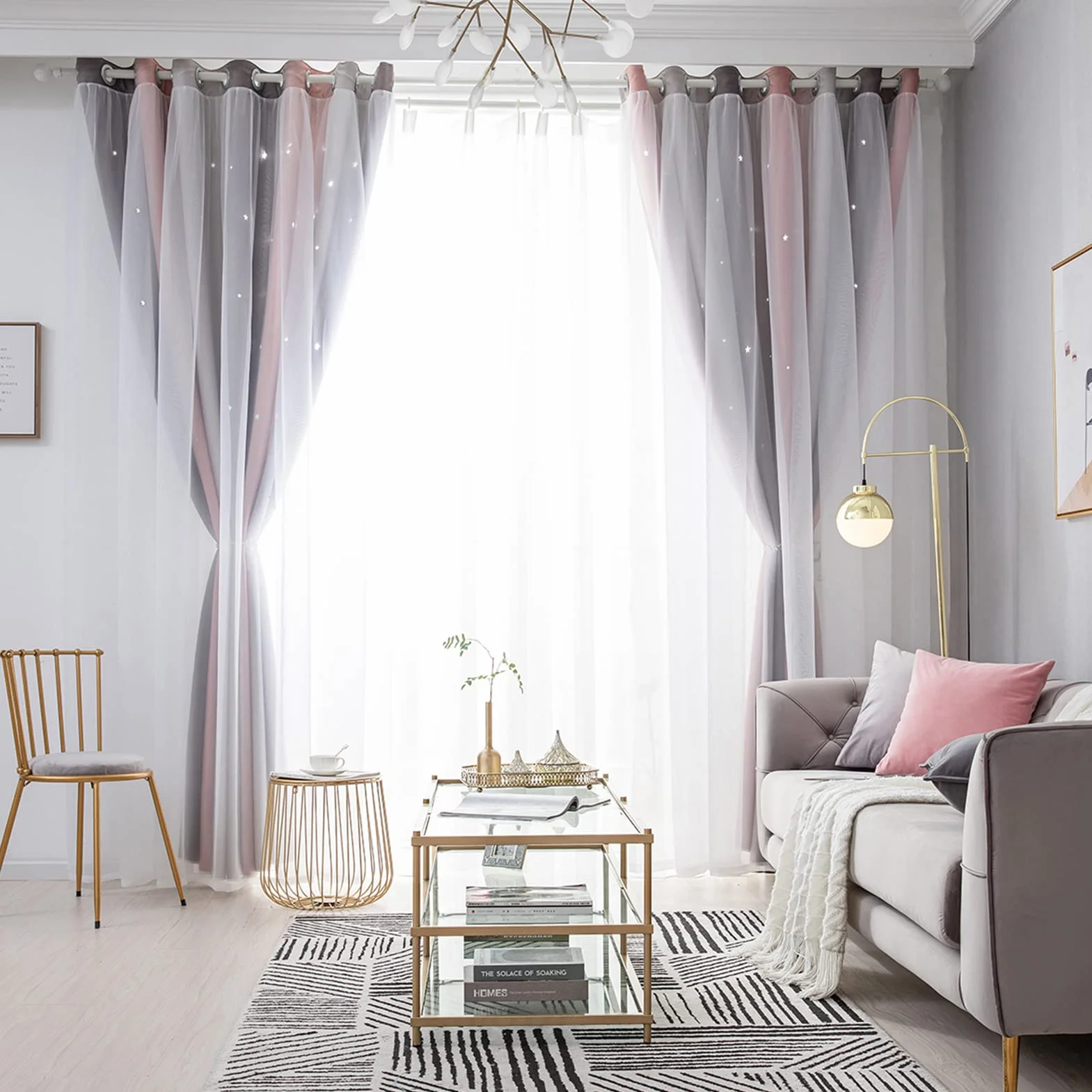 Oscurante a strati con motivo stella gradiente per finestra isolamento camera da letto