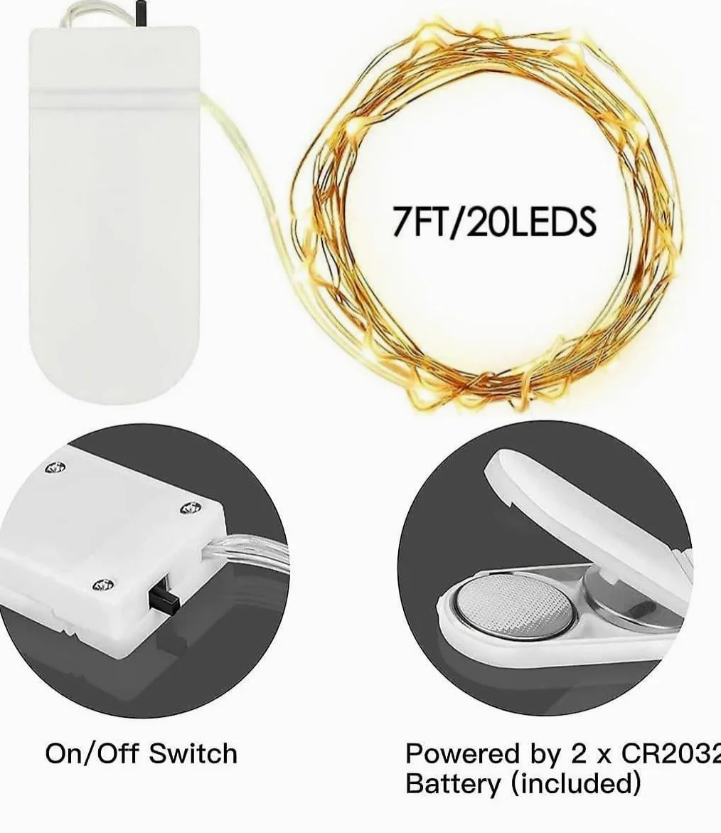 Confezione da 24 luci a batteria, 2,8 m, con 20 luci a LED, impermeabili, per matrimoni, Natale, San Valentino, barattoli, centrotavola, decorazioni da tavola (bianco caldo)
