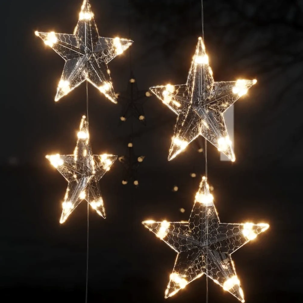 Tenda luminosa a forma di stella, 200 LED, luce bianca calda, 8 funzioni
