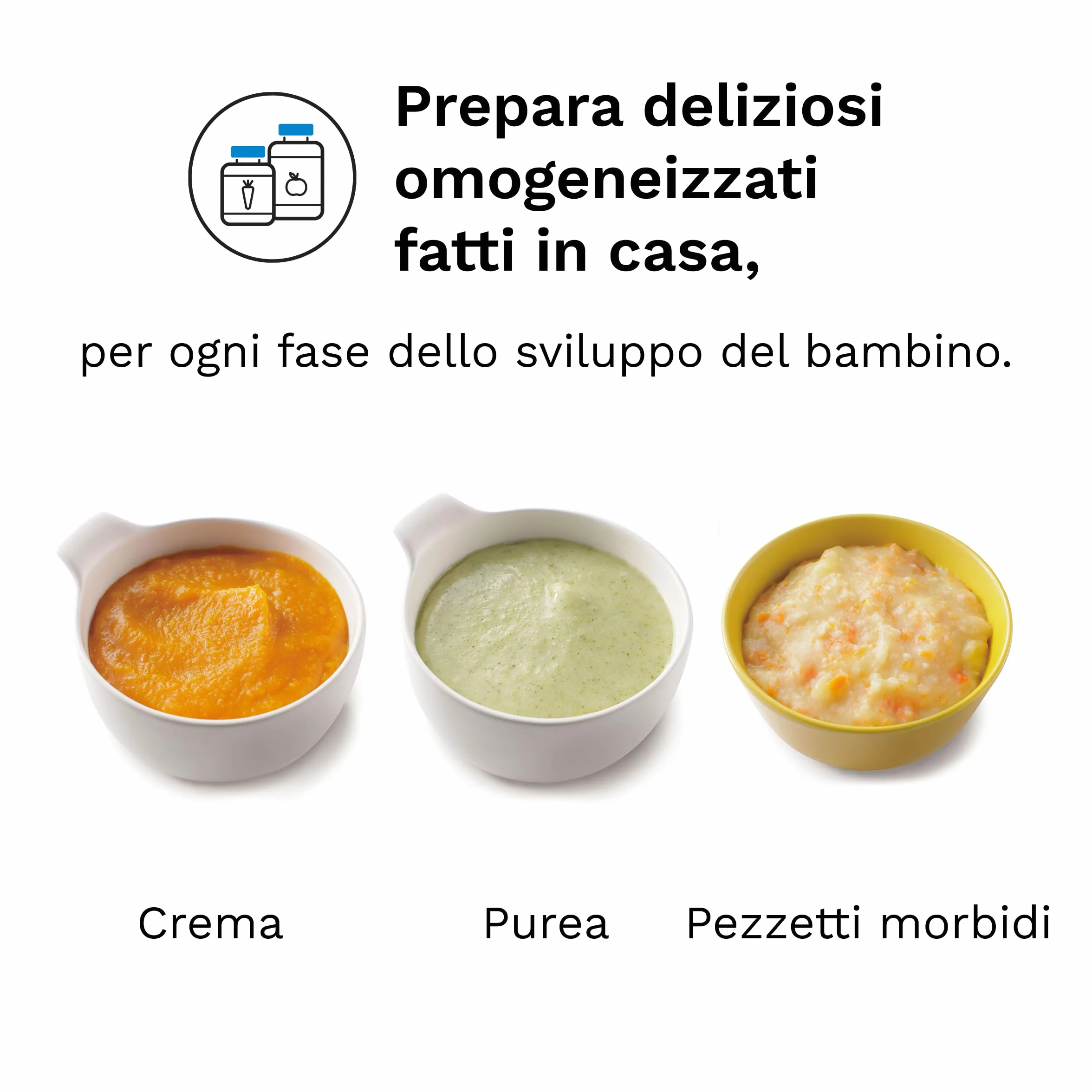 Baby Brezza Food Maker Deluxe Bianco Cuocipappa Omogeneizzatore Neonati Vapore Frullatore Pappe Spegnimento Automatico Lavabili Lavastoviglie 3 Sacchetti