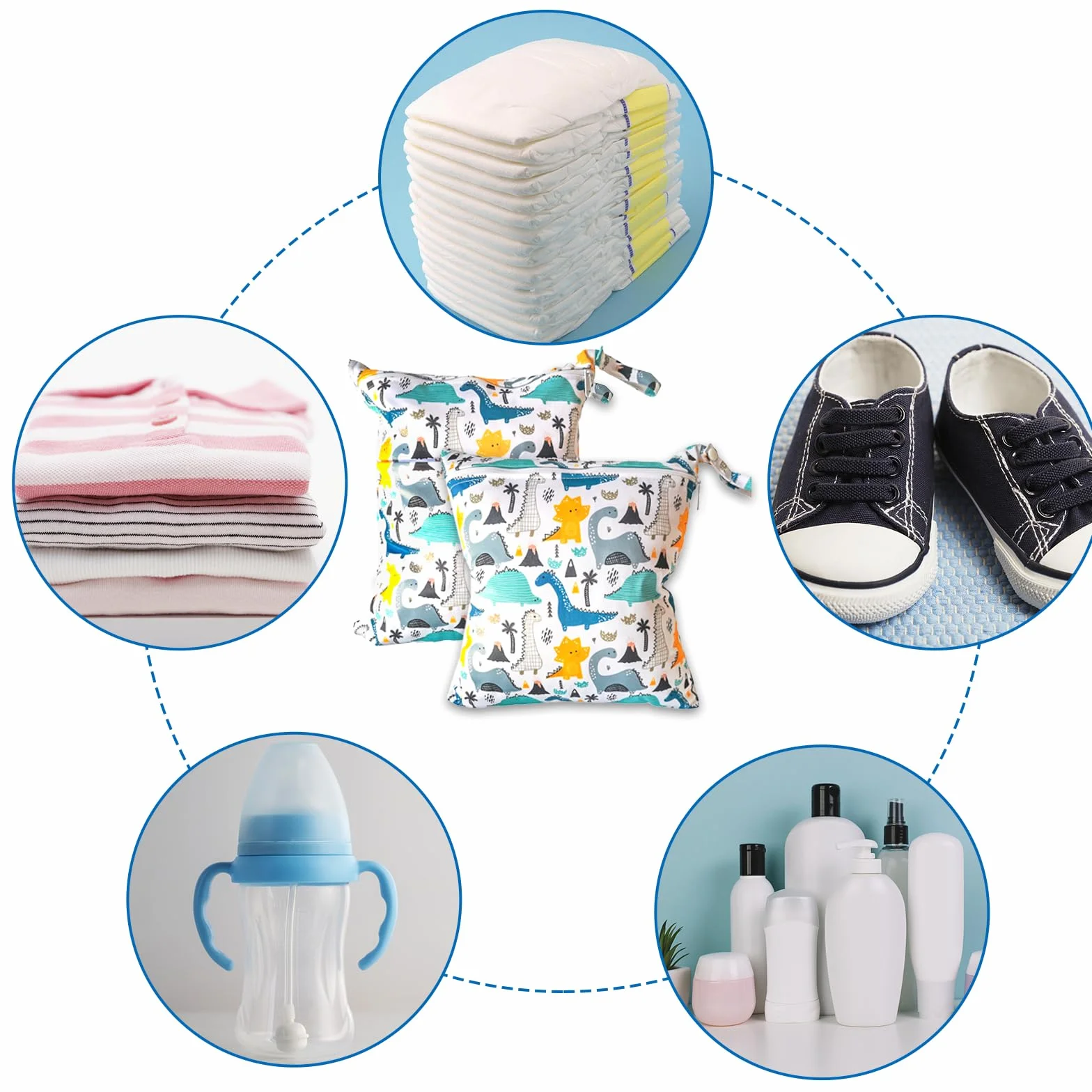 Borsa per Pannolini Lavabili Riutilizzabile 2 Pezzi con Cerniera, Organizzatore per Bambini da Viaggio