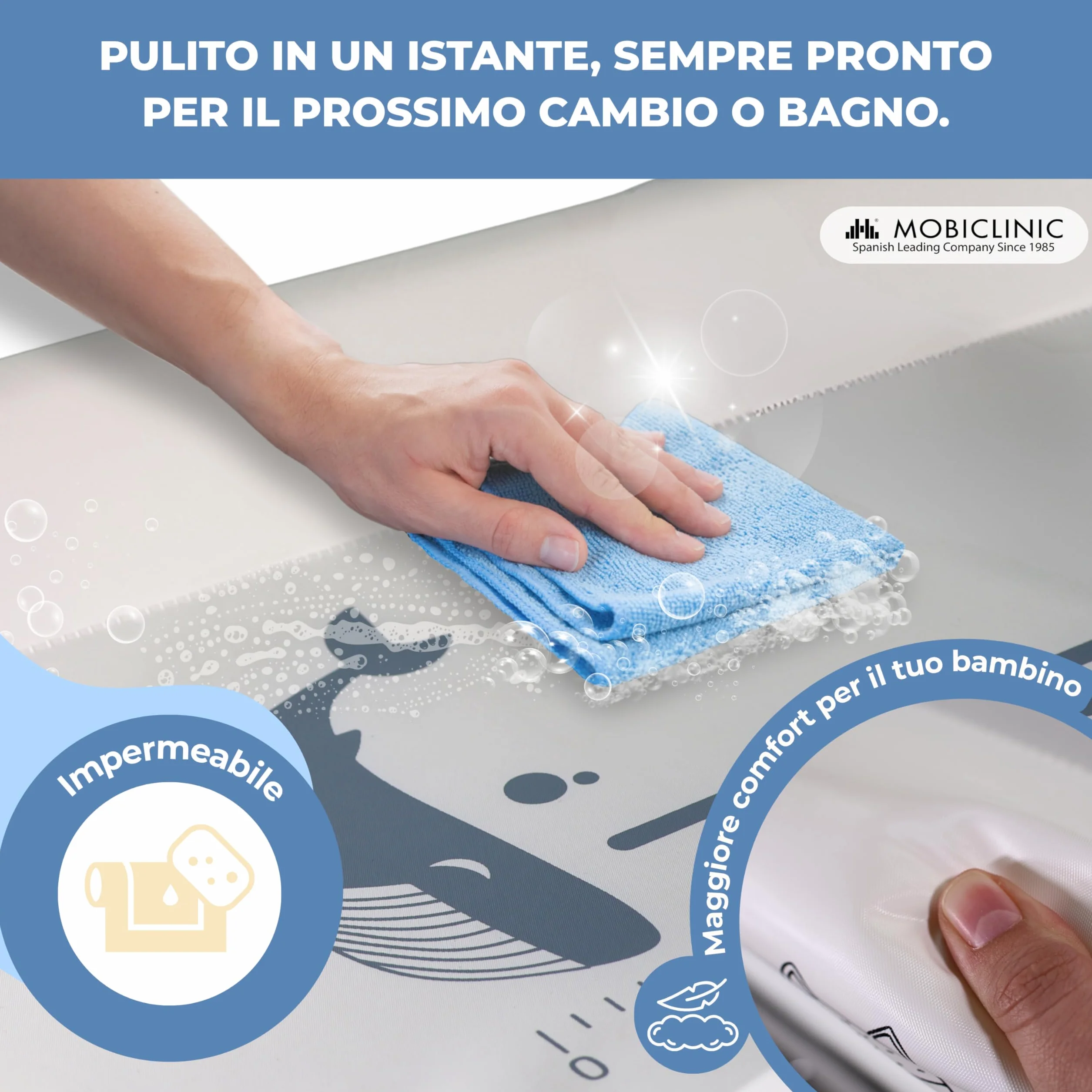 Mobiclinic Fasciatoio con vaschetta bagnetto 2 in 1, Regolabile 4 altezze, Fino a 50 kg, 0-36 mesi