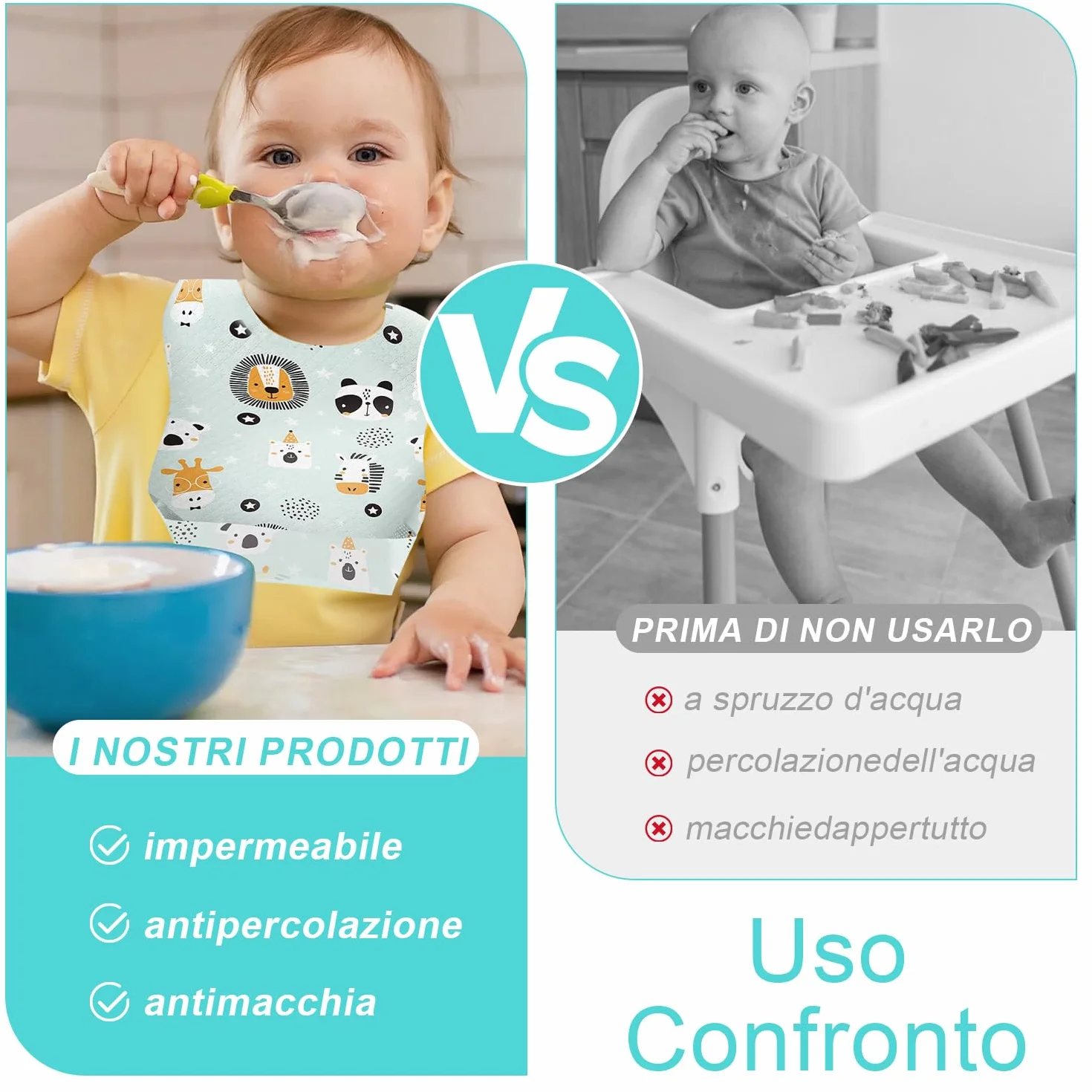 LATRAT 40 pezzi Bavaglini usa e getta bambini, Bavaglino Neonato Impermeabile, Tessuto Non Tessuto Regolabili Tasca Raccogli Pappa