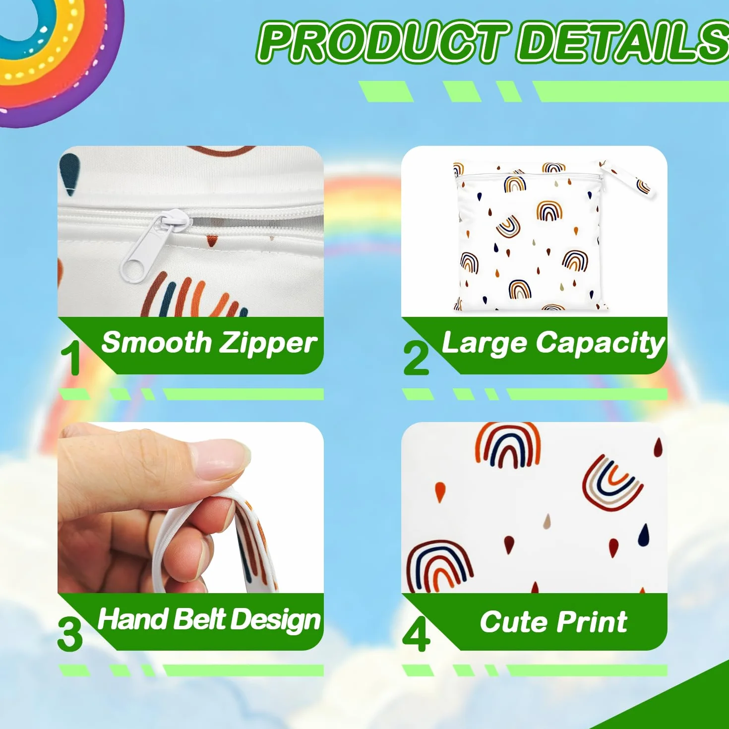 Borse Impermeabili per il Nuoto, Borsa Costume da Bagno Riutilizzabile Lavabile con Cerniera Arcobaleno