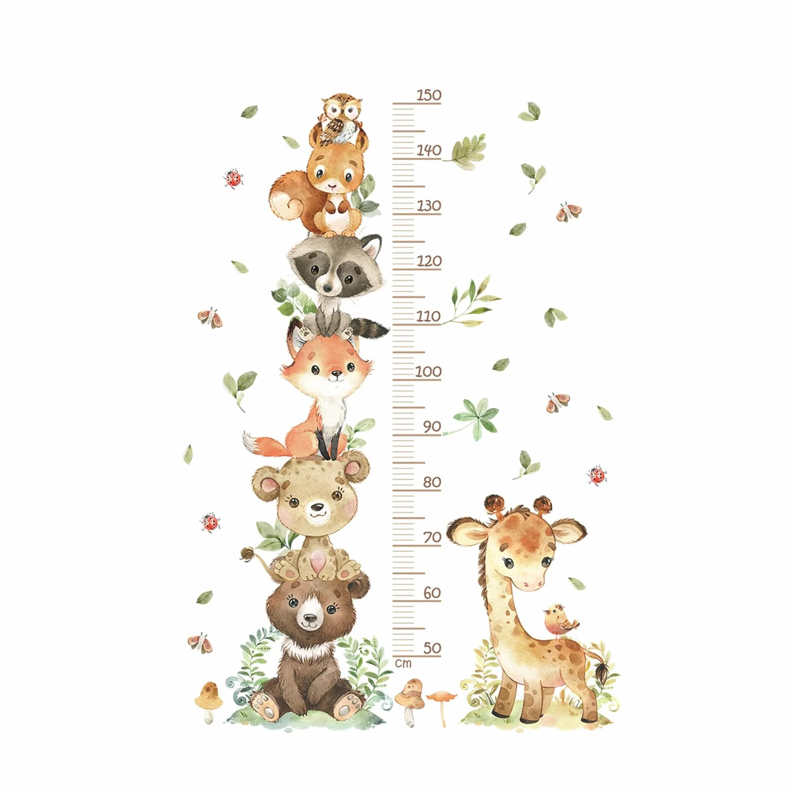 Metro Bambini Parete Adesivi Murali Animali Foresta Tabella Altezza 50-150 cm Decorazione Cameretta