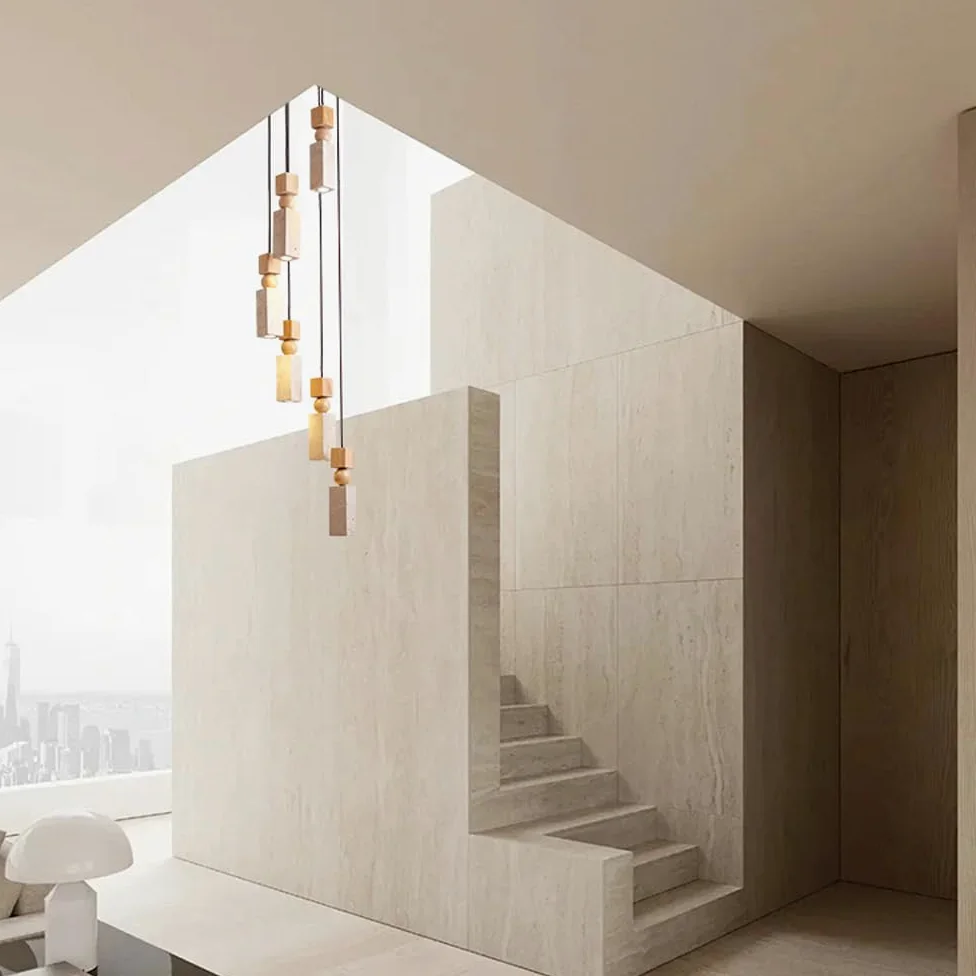 Lampadario a sospensione in pietra naturale nordica in gialla, lampada a moderna in legno for isola cucina, sala da pranzo, comodino, ristorante, bar, camera letto(Square)