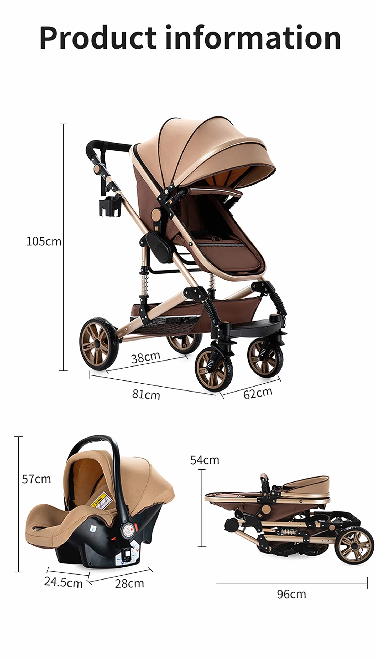 Magic ZC Passeggino Trio 3 in 1, Carrozzina Neonati Pieghevole Portatile, Spinta Reversibile a Due Vie (rosso 739)