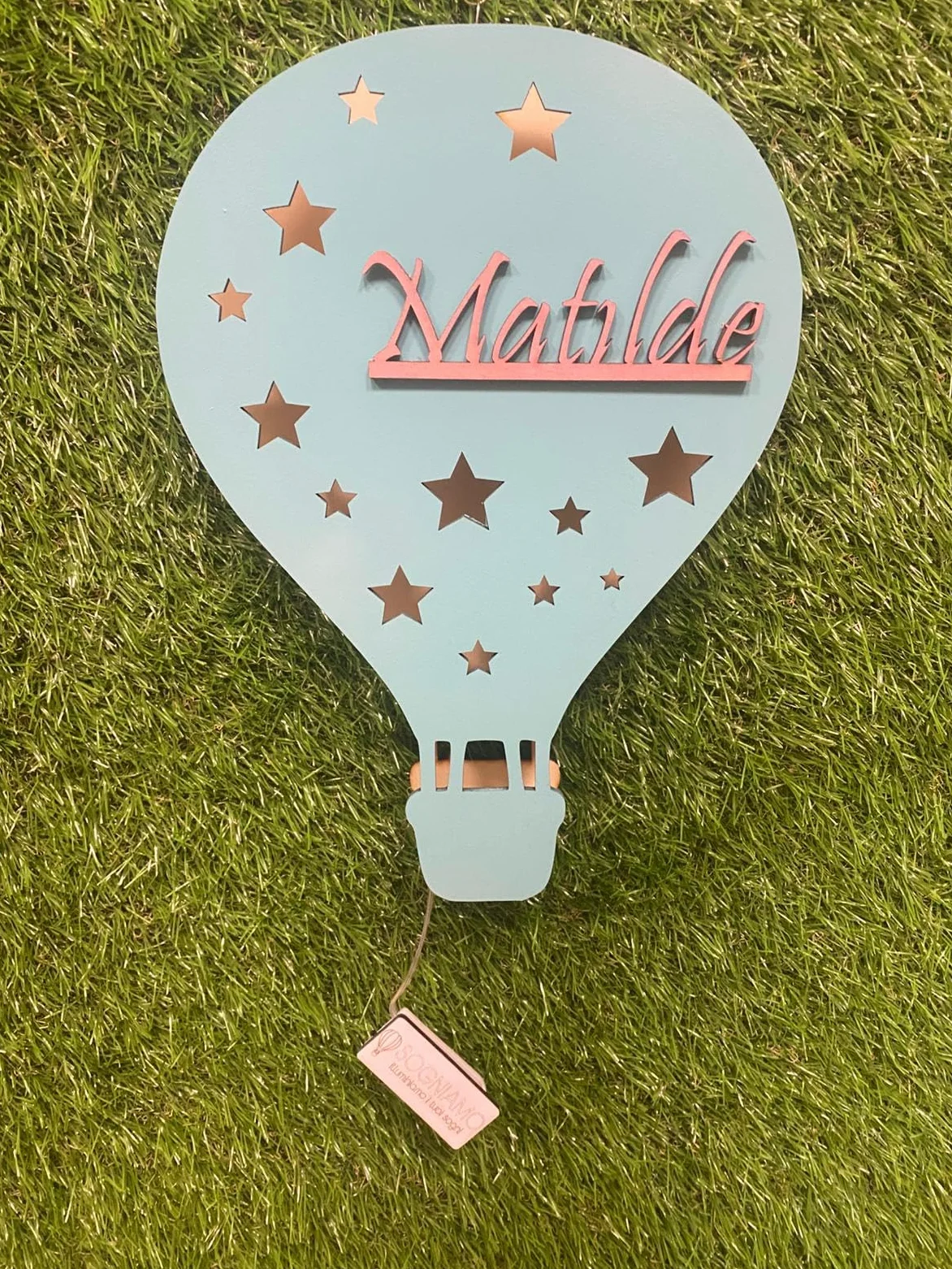 SHOBI Lampada Mongolfiera Personalizzata con Nome - Luce LED Notturna per Bambini - Decorazione Cameretta - Regalo indeale e unico