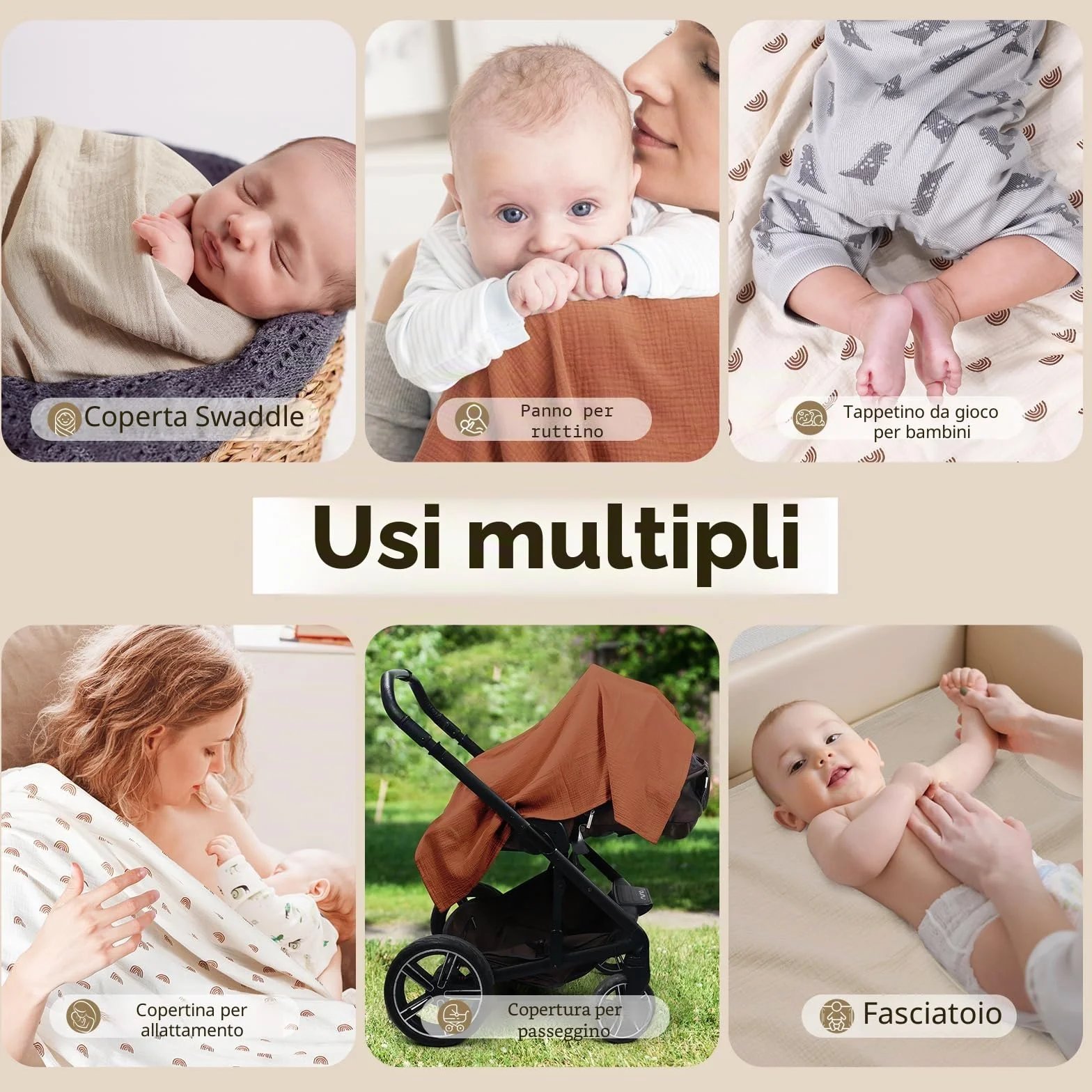 Mussole Neonato 100 x 100 cm 3 Pack Morbido Copertine in Mussola Cotone Unisex Avvolgenti Regalo Bambino Arcobaleno