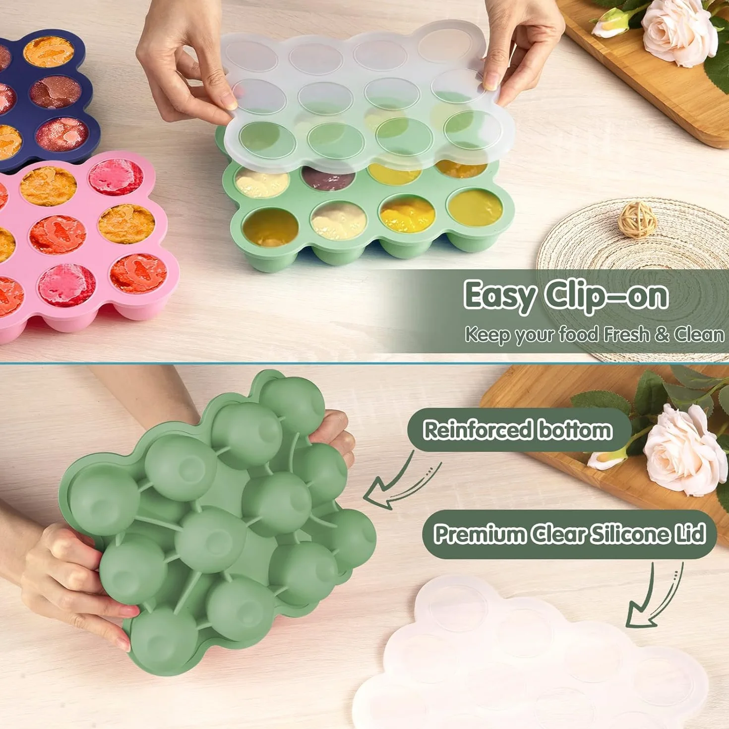 Contenitore per alimenti in silicone per bambini, 12x45 ml, senza BPA, con coperchio