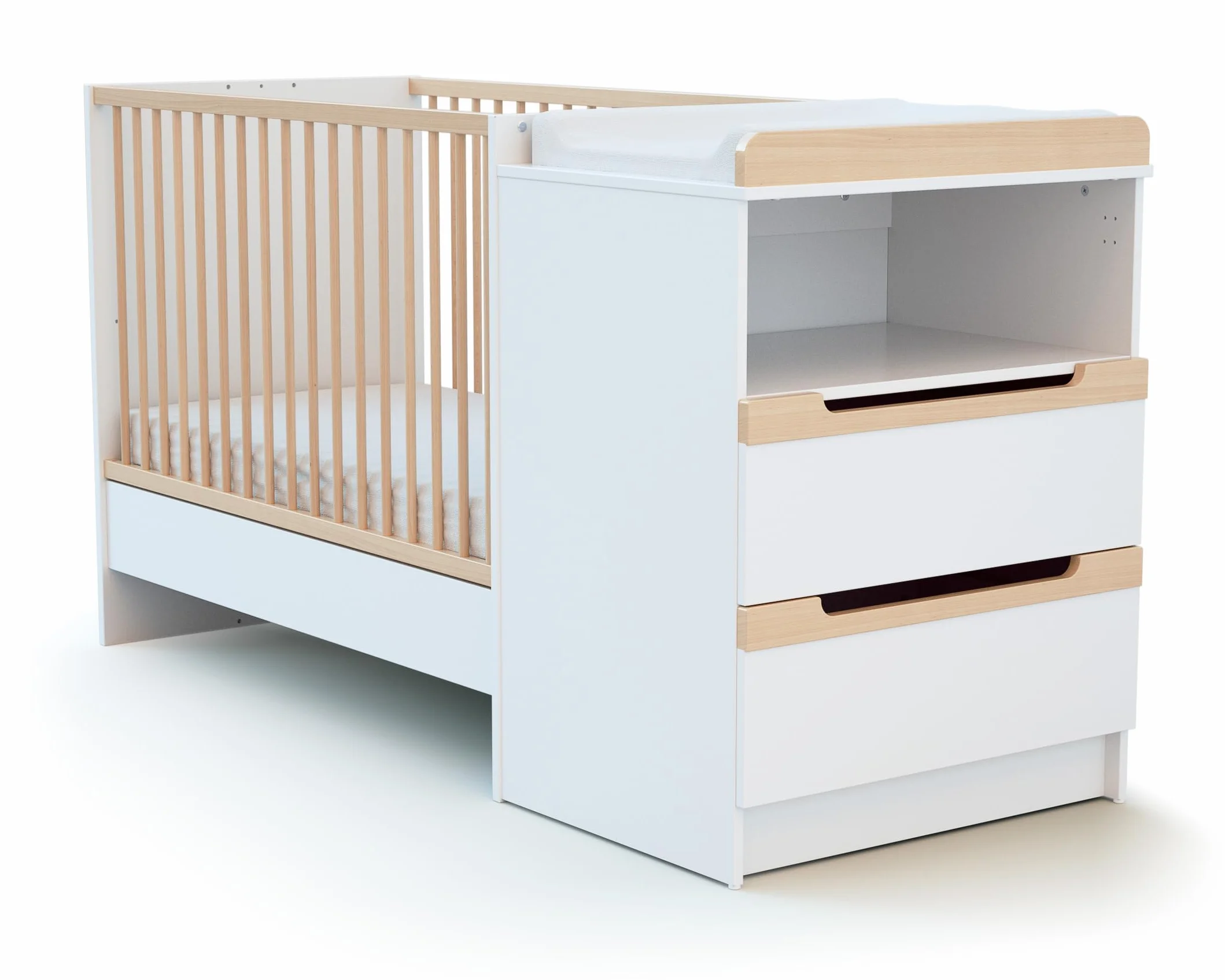 Letto combinato evolutivo CARROUSEL legno Bianco Faggio natural 60x120-194x94x70 cm