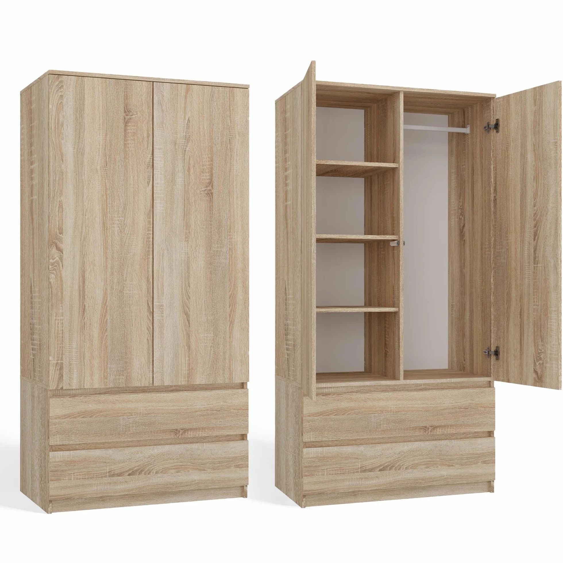 CDF Armadio Camera da Letto 90 cm 2 Ante 2 Cassetti Rovere Sonoma