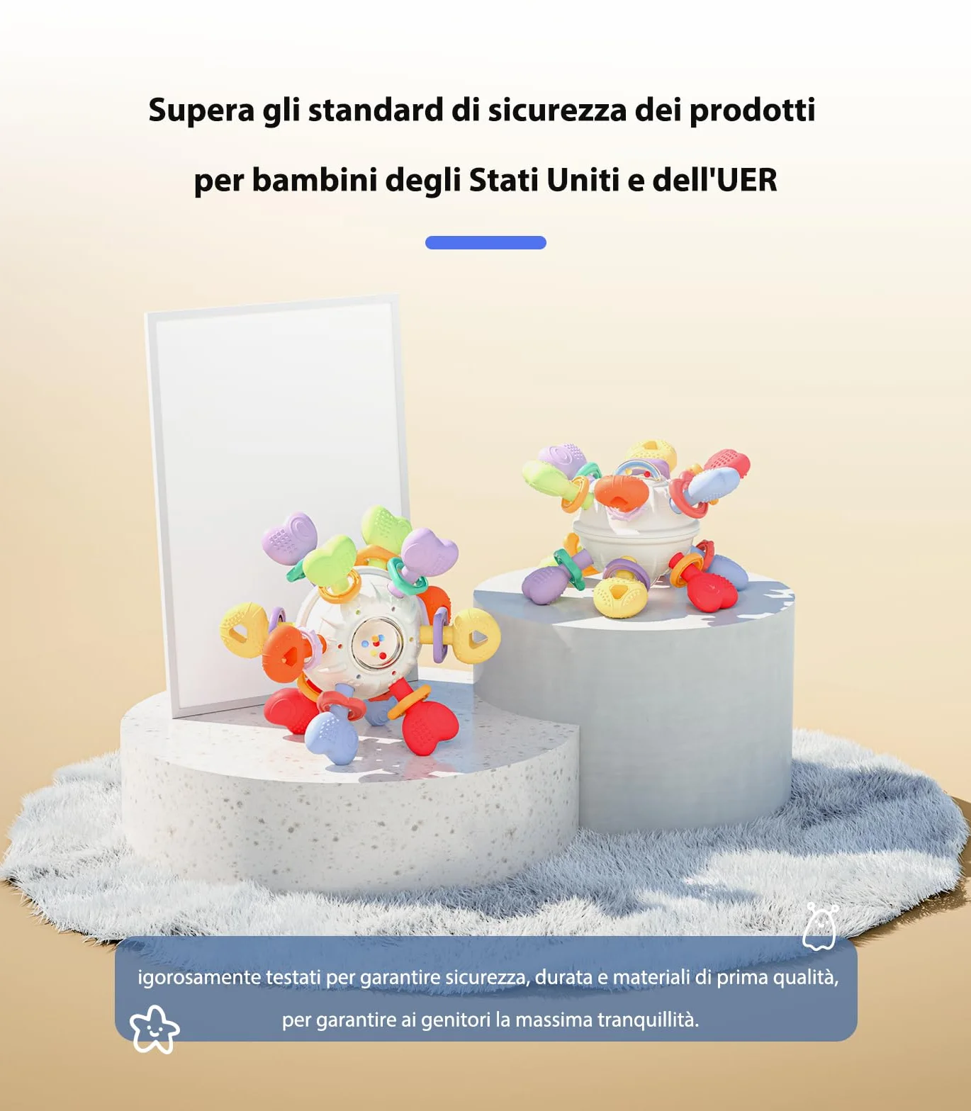 Infinno Sonaglio Dentizione Neonato 0-12 Mesi, Gioco Sensoriale Montessori in Silicone Alimentare