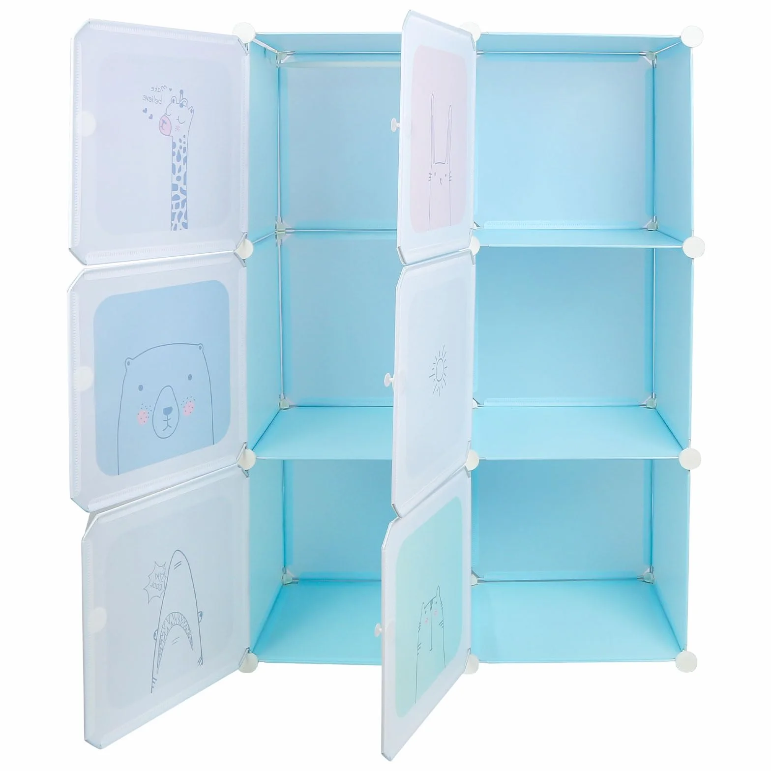 Armadio in plastica modulabile 6 cubi con ante per giocattoli 74x37x110 cm blu