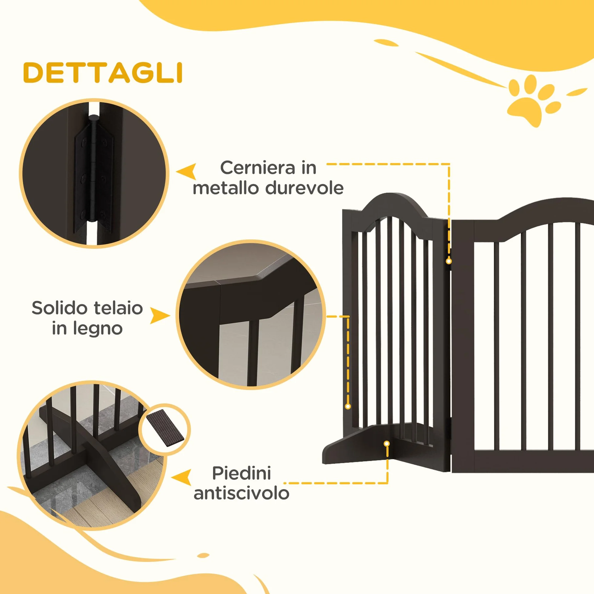 PawHut Cancellino per Cani Pieghevole a 3 Sezioni in Legno, Barriera per Cani, 154.5x29.5x61cm, Caffè