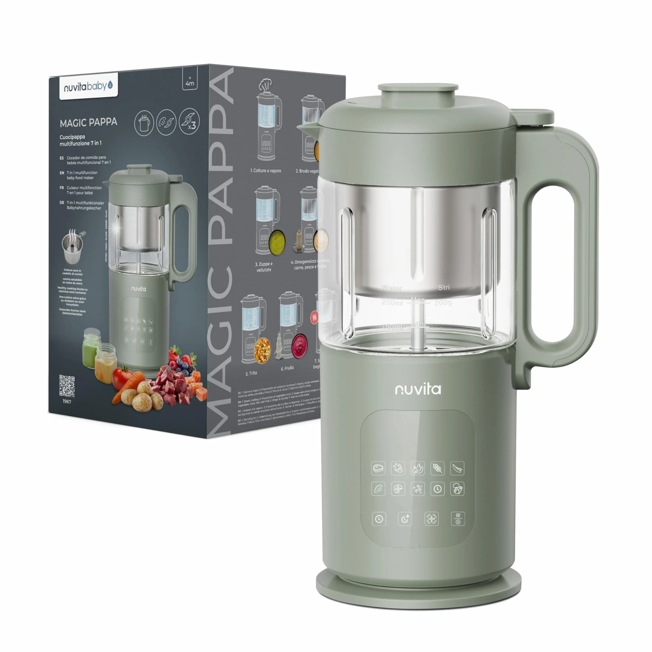 Nuvita Magic Pappa Cuocipappa Multifunzione 7-in-1 Cuoce a Vapore Frulla Sminuzza Prepara Purè per Bambini