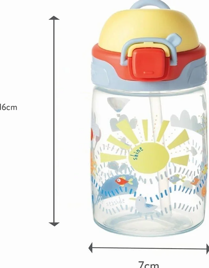 Nuby Super Drinking Bottle with Straw No Spill 360ml Kids Carry Handle Dishwasher Safe 12 Months+ Sunshine