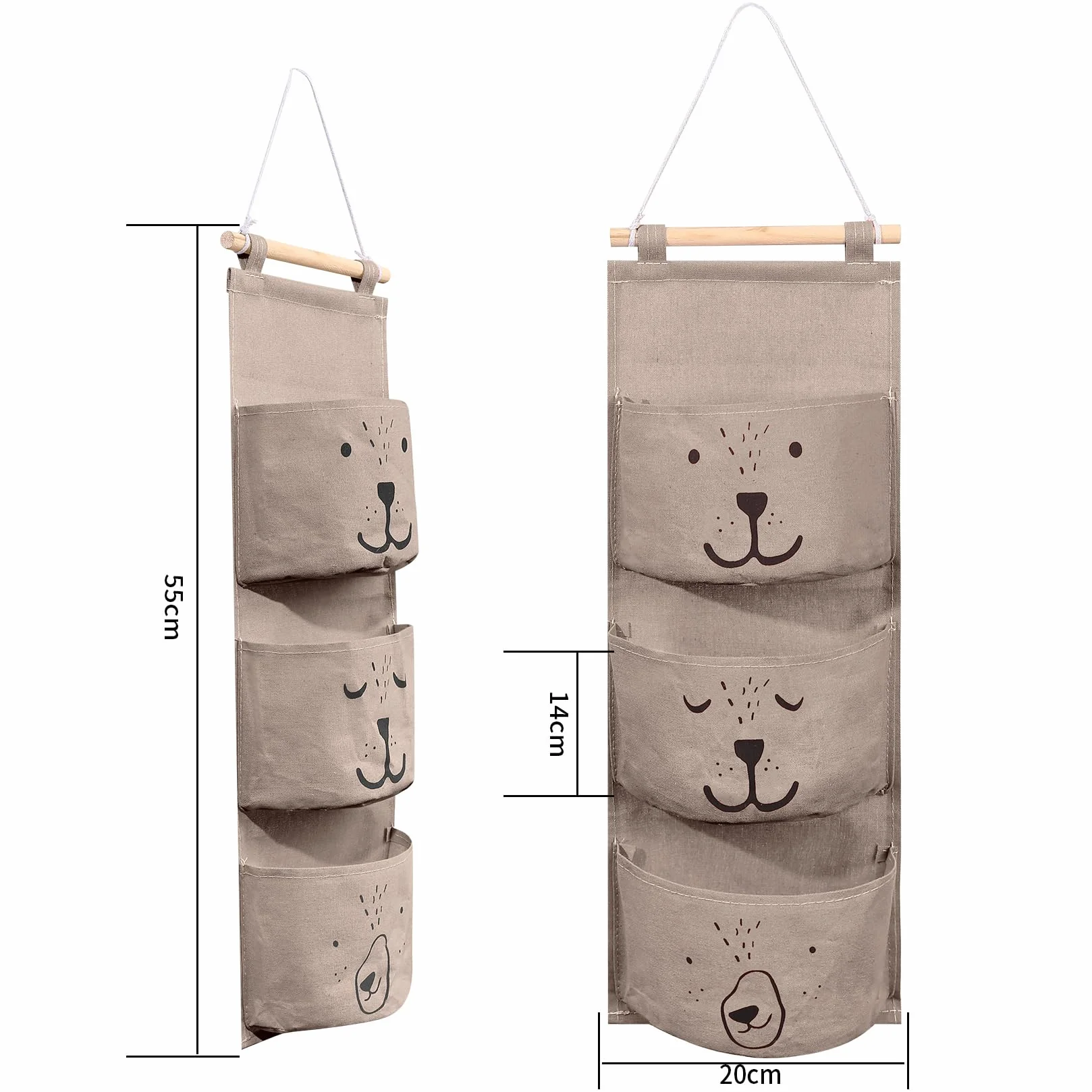 Borsa Portaoggetti da Parete con 3 Tasche, Organizer Appeso, Marrone