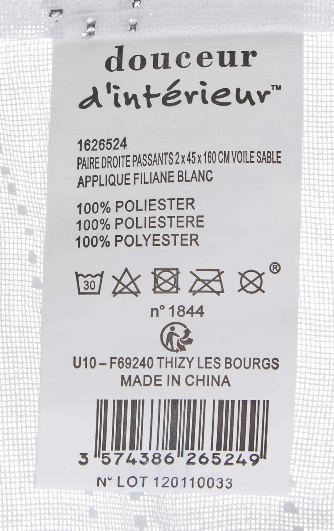 Voile Coppia di Tende Dritte con Passanti 45 x 160 cm Color Sabbia Applicazioni Bianco 2 Pezzi