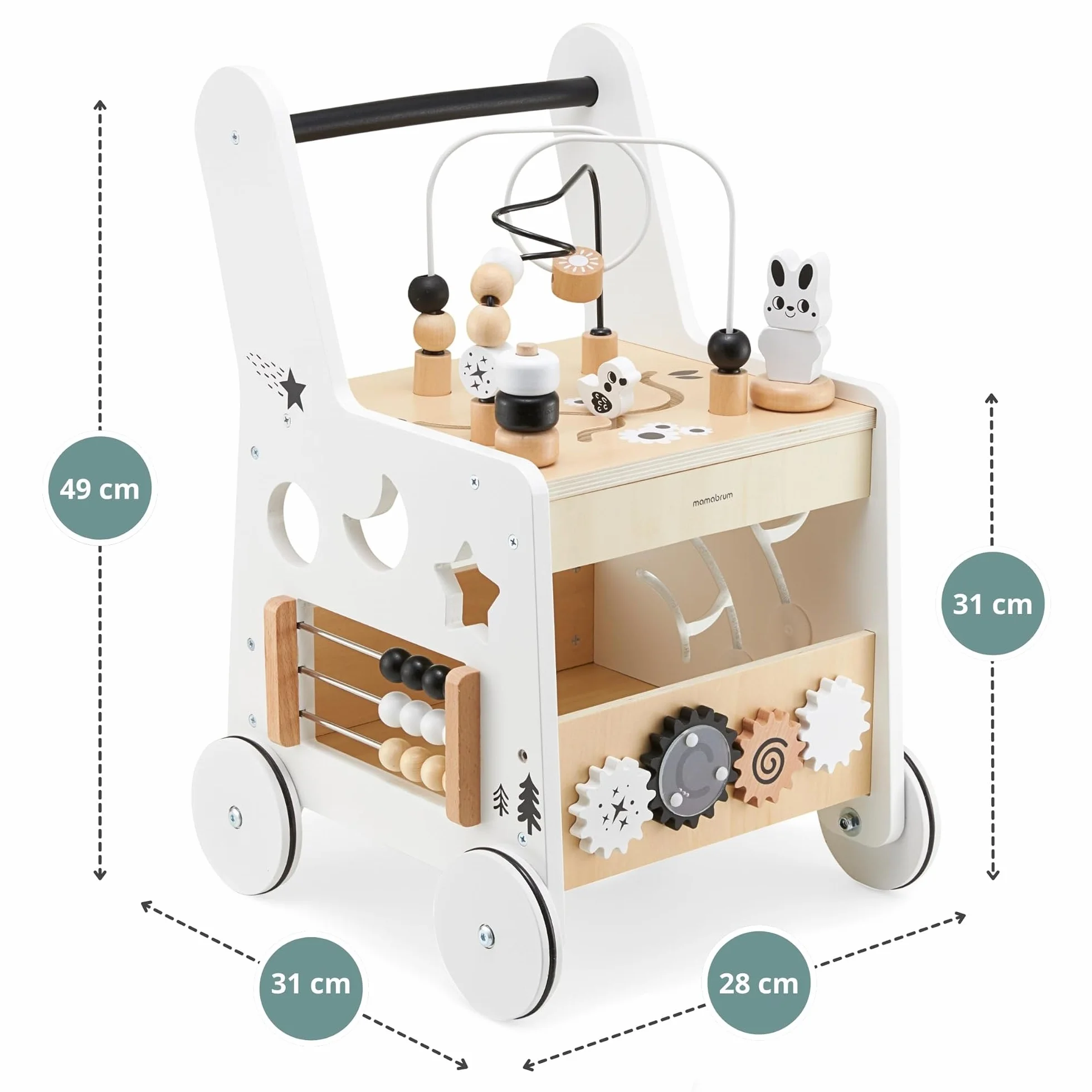 Mamabrum Primi Passi 6 w 1 Spintore Legno Tavolo Didattico Giochi Bambini Abaco Loop Motorio 31x28x49cm