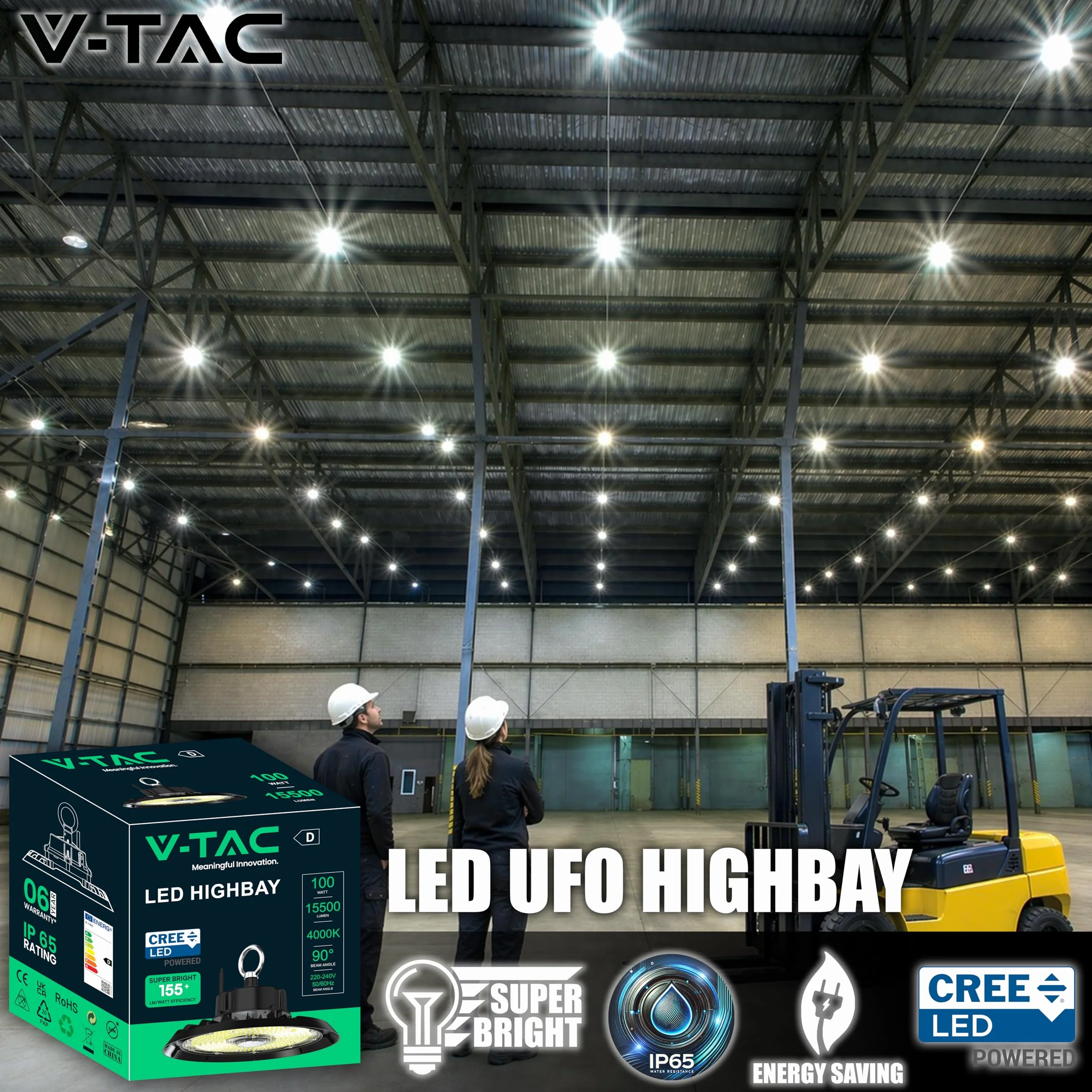 V-TAC Faro Industriale Led UFO potenza 100W - [CHIP CREE LED - RISPARMIO ENERGETICO ] - Lampada Industriale 13500 lm per Magazzino, Fabbrica, Officina - IP65 - Campana - Luce Naturale 4000K