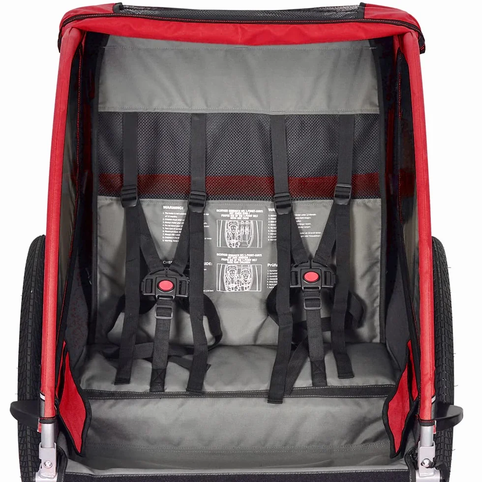 Rimorchio Multifunzionale Passeggino per 1 o 2 Bambini Trasporto Sicuro Escursioni Avventure all'Aperto (Red)