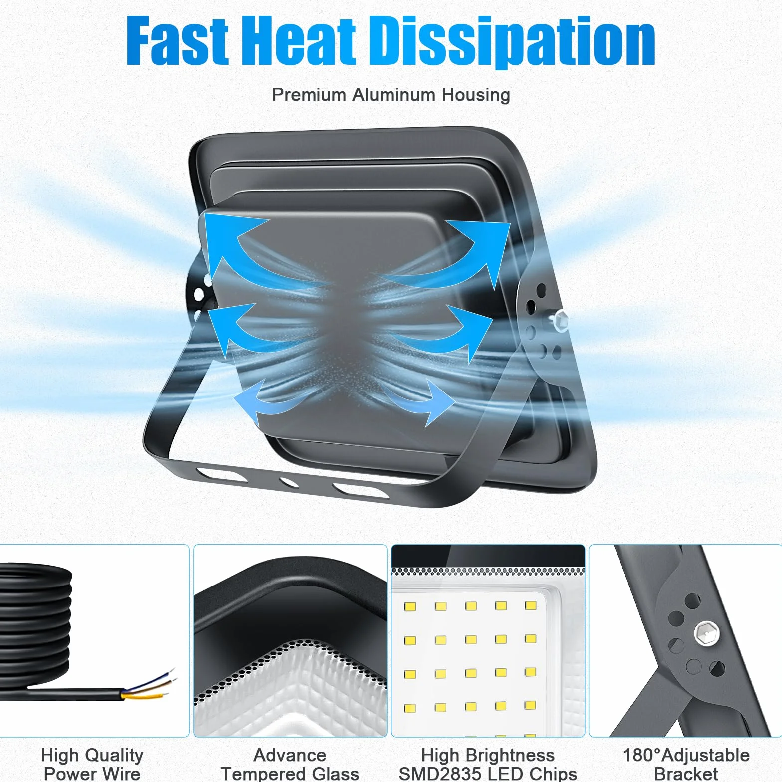 200W Faretto LED da Esterno, 20000LM Faretti LED per Esterni, Super 6500K Luce Bianca Fredda, IP65 Impermeabile Faretto da esterno per Veranda,Cortili,Parcheggio,Garage,Parco,Giardino